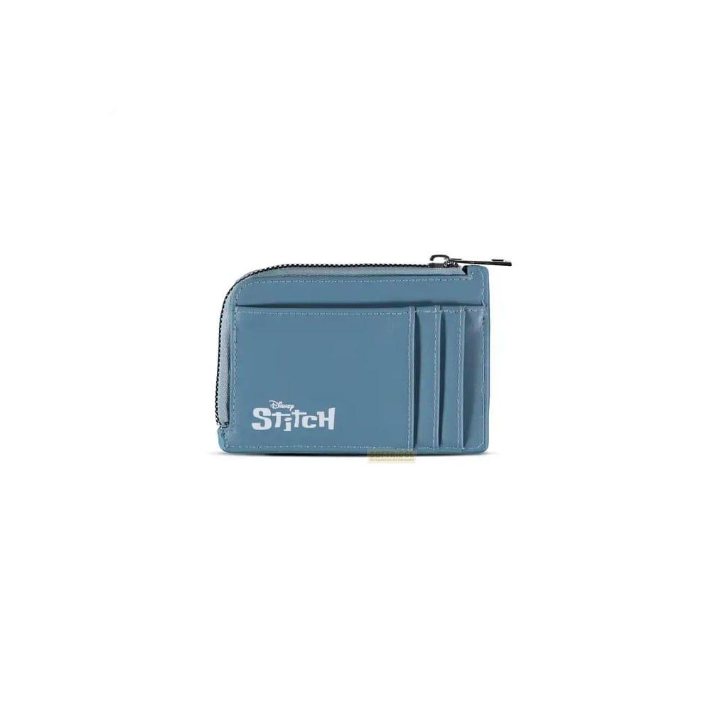 Ein blauer Kartenhalter mit dem Stitch-Logo von Disney.