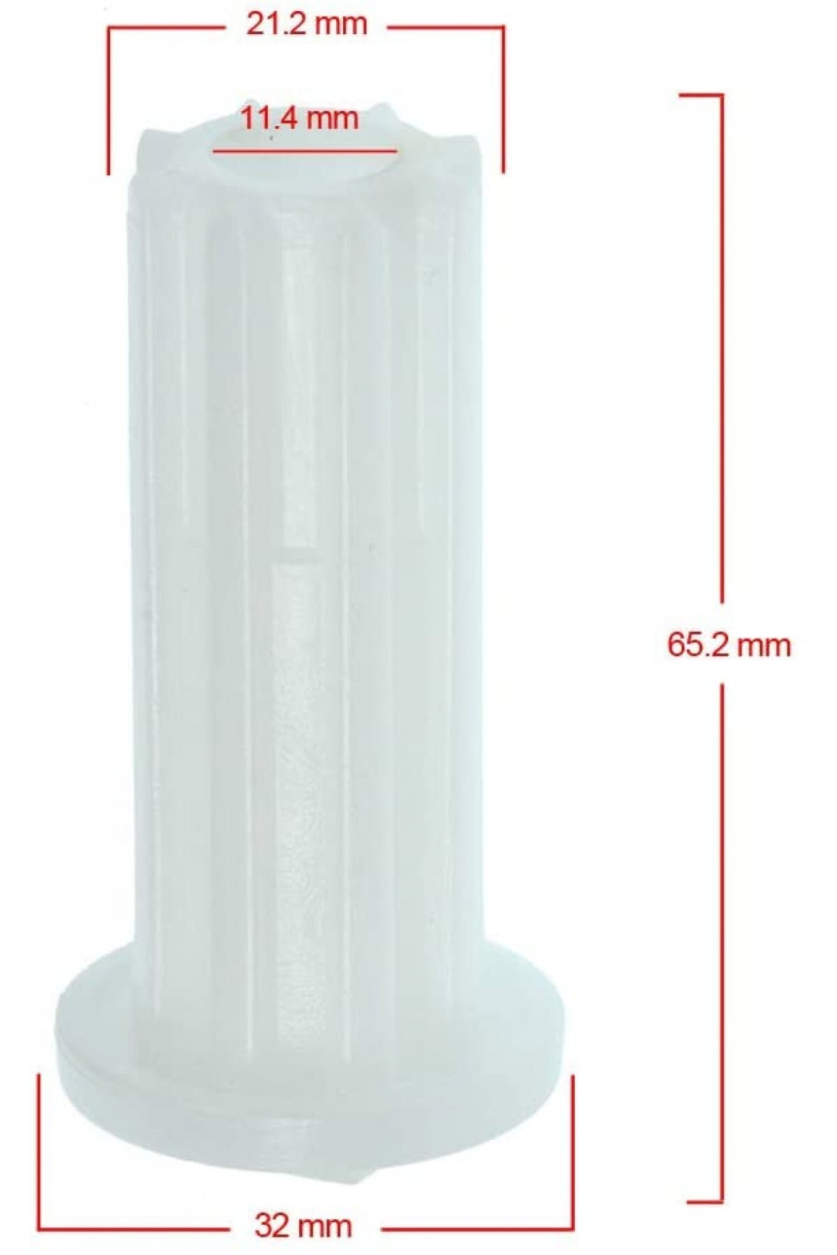 Oluklu ve ölçülü beyaz plastik silindir.