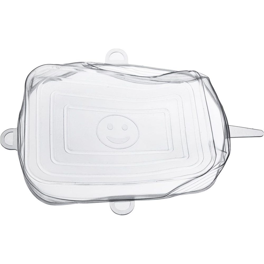 Transparenter Silikondeckel mit lächelndem Gesicht.