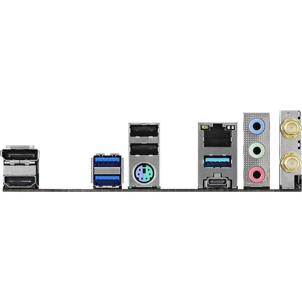 Panel tylny z HDMI, USB-A, USB-C, gniazdami audio i portami antenowymi.