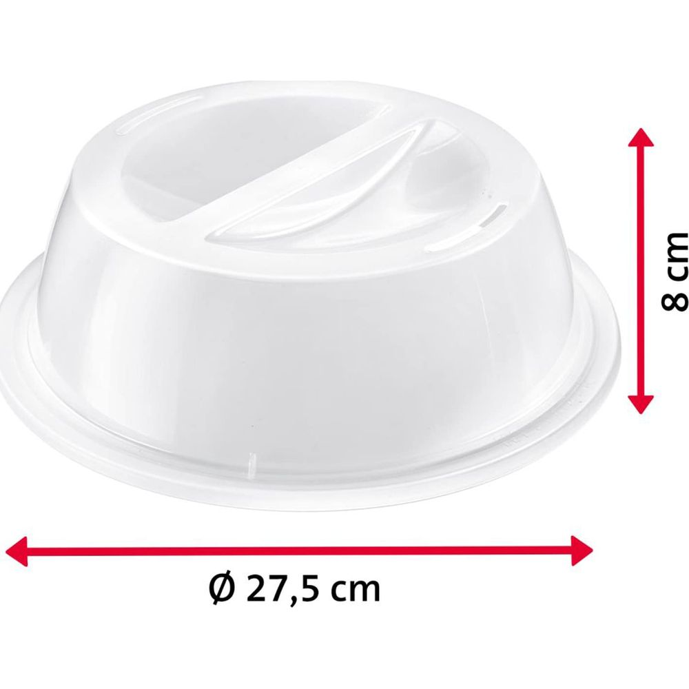 Weiße Kuchenabdeckung mit Griff, 27,5cm Durchmesser, 8cm Höhe.