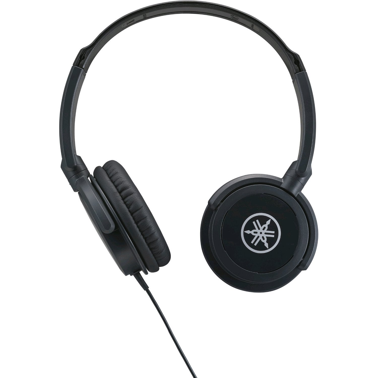 Casque Yamaha noir avec cordon et logo argenté sur fond blanc.