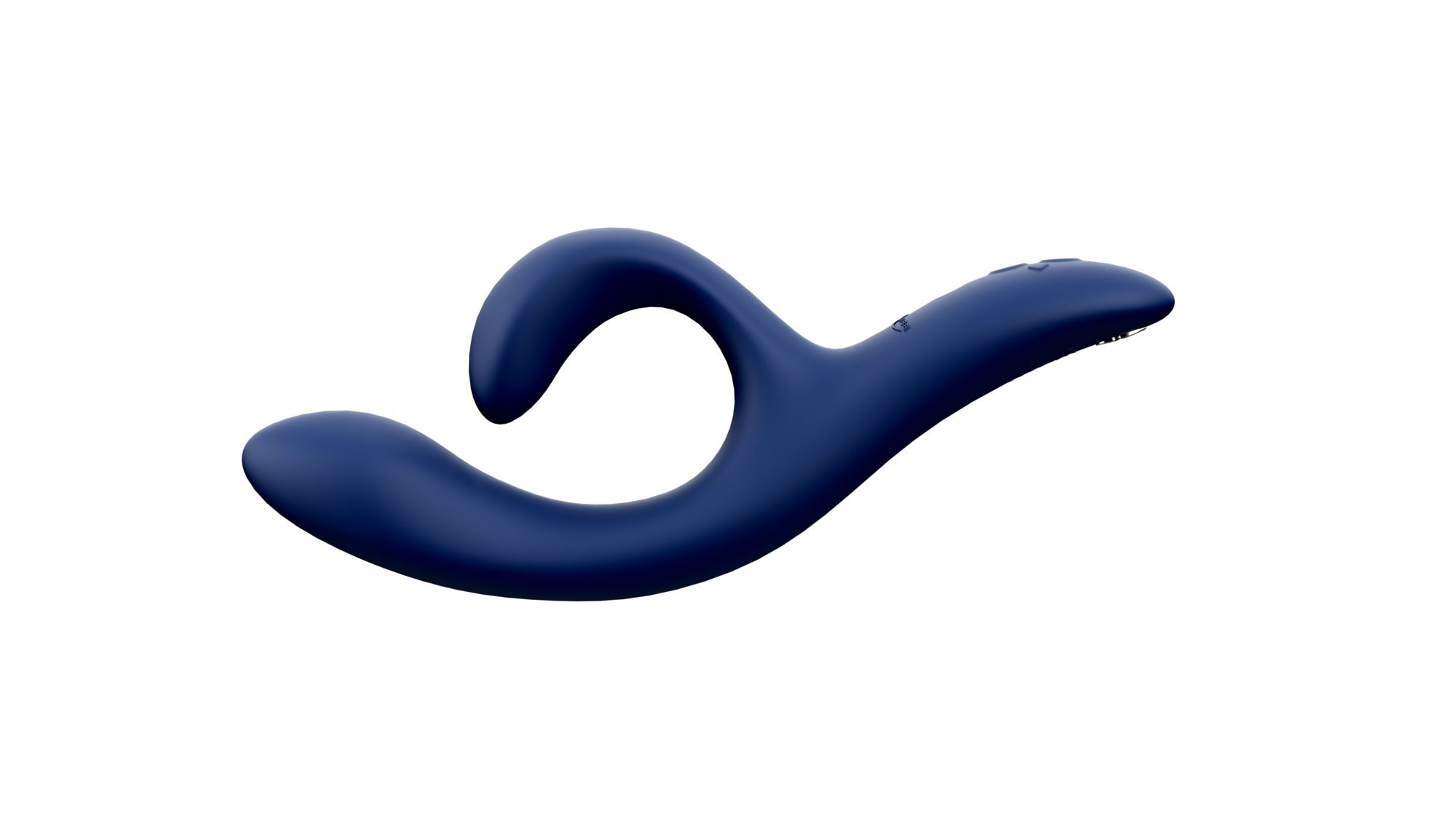 Ein blaues, geschwungenes Objekt auf weißem Hintergrund.