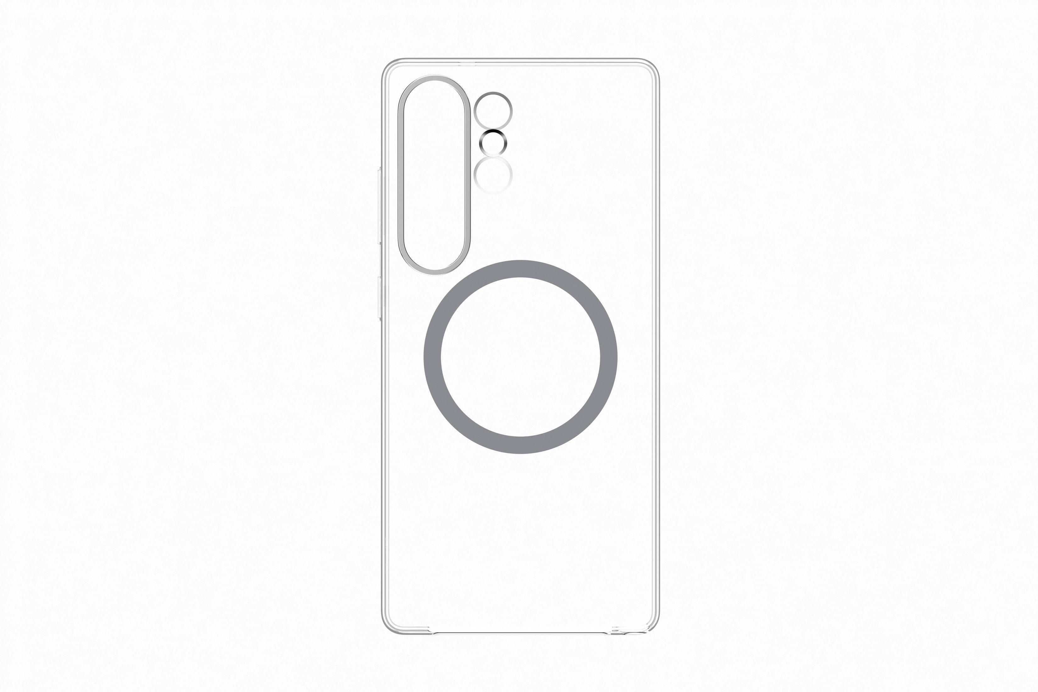 Funda transparente para teléfono con anillo y recorte de cámara.