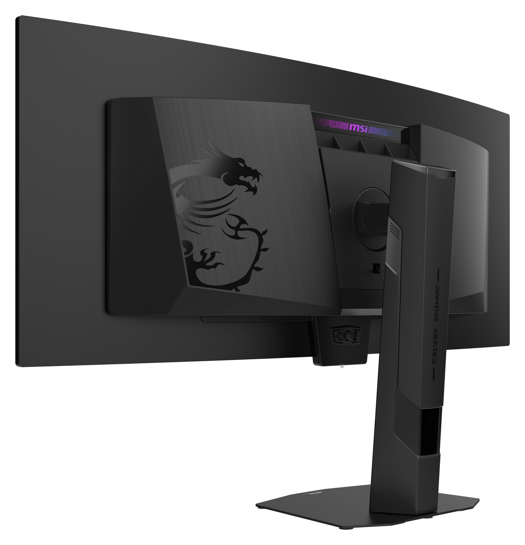Retro di un monitor gaming MSI nero con logo drago e illuminazione RGB.