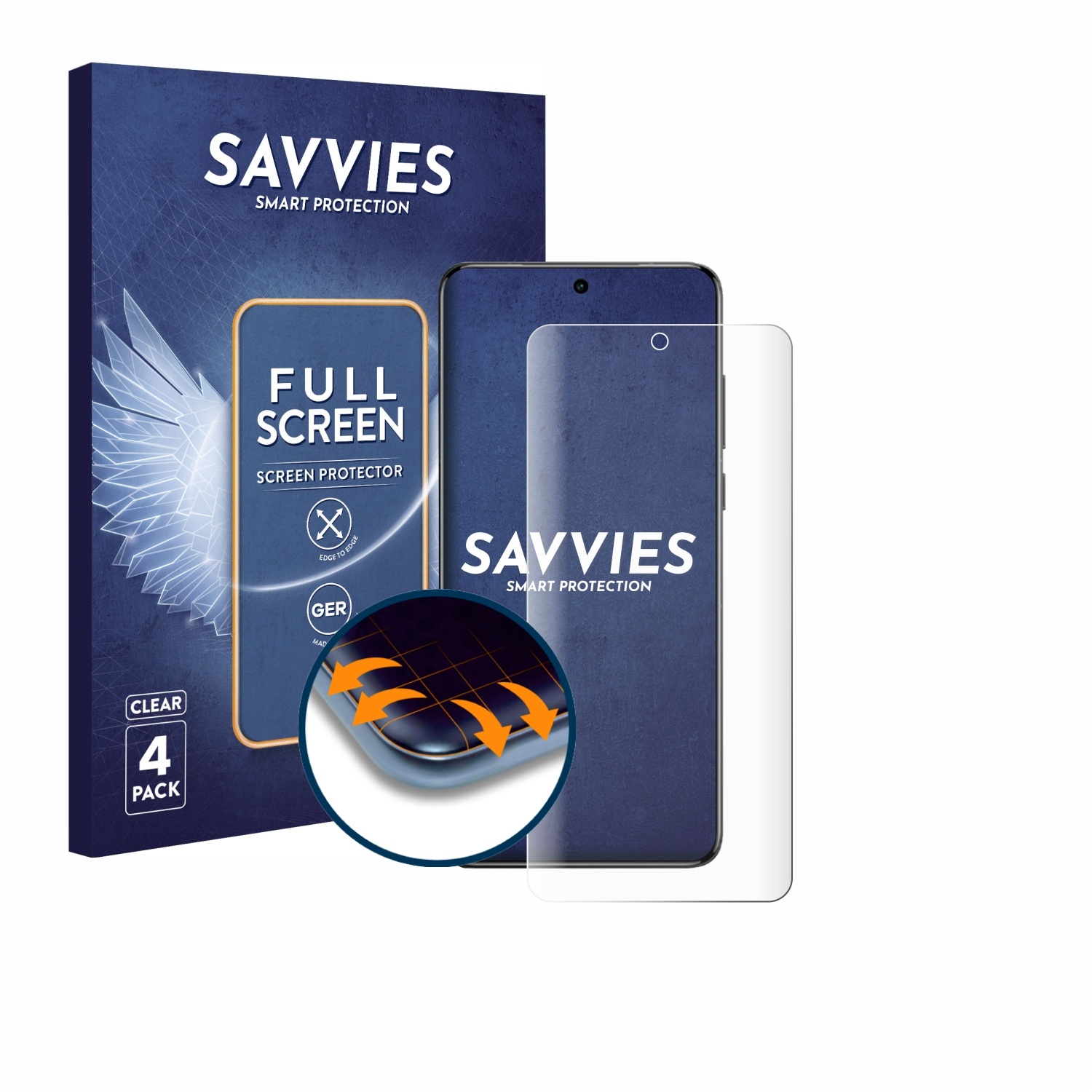 Savvies Full Screen Protector 4er Pack für Smartphones, klar.