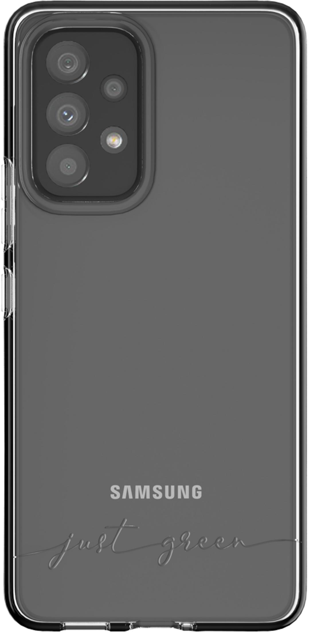 Grijze telefoonhoes met cameramodule en Samsung-logo.