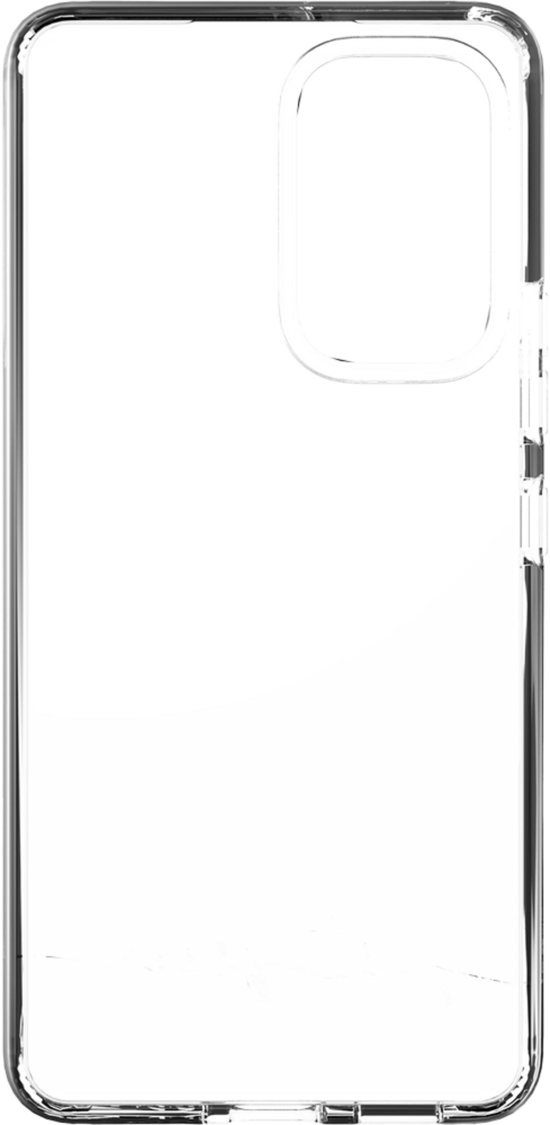 Transparante telefoonhoes met camerauitsparing rechtsboven.
