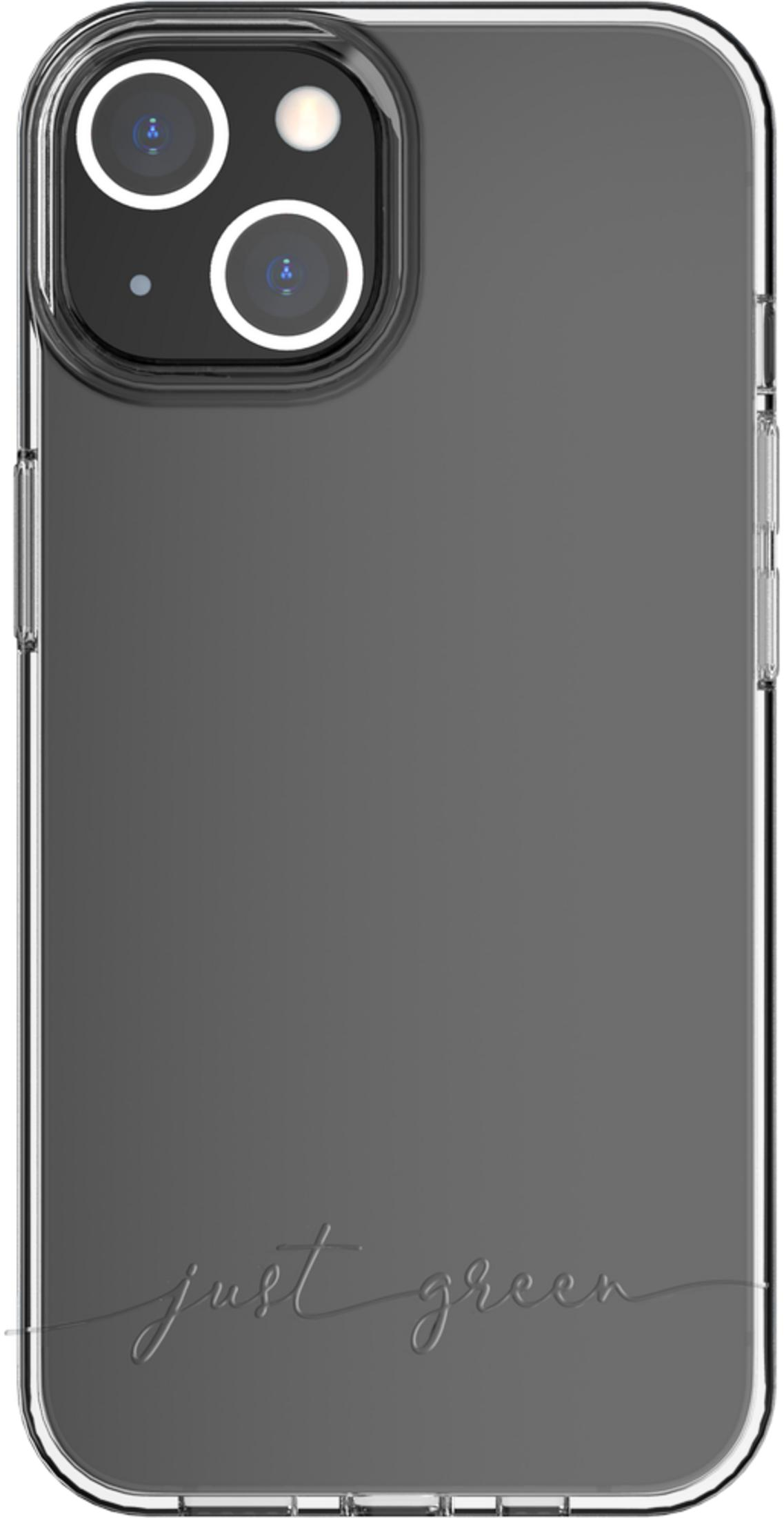 Custodia trasparente per telefono con modulo fotocamera nero e testo.