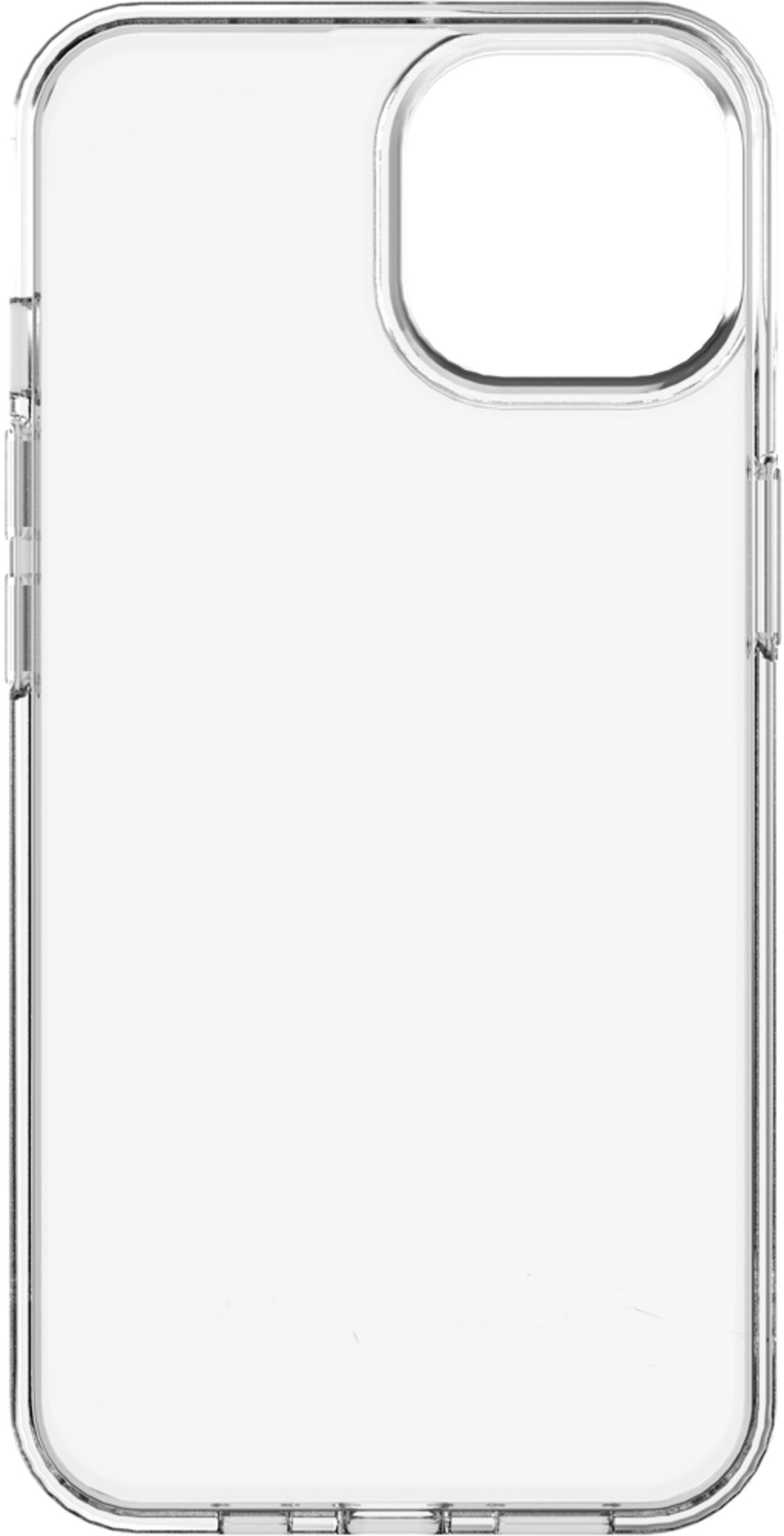 Una custodia trasparente per telefono con ritaglio per l'obiettivo della fotocamera.