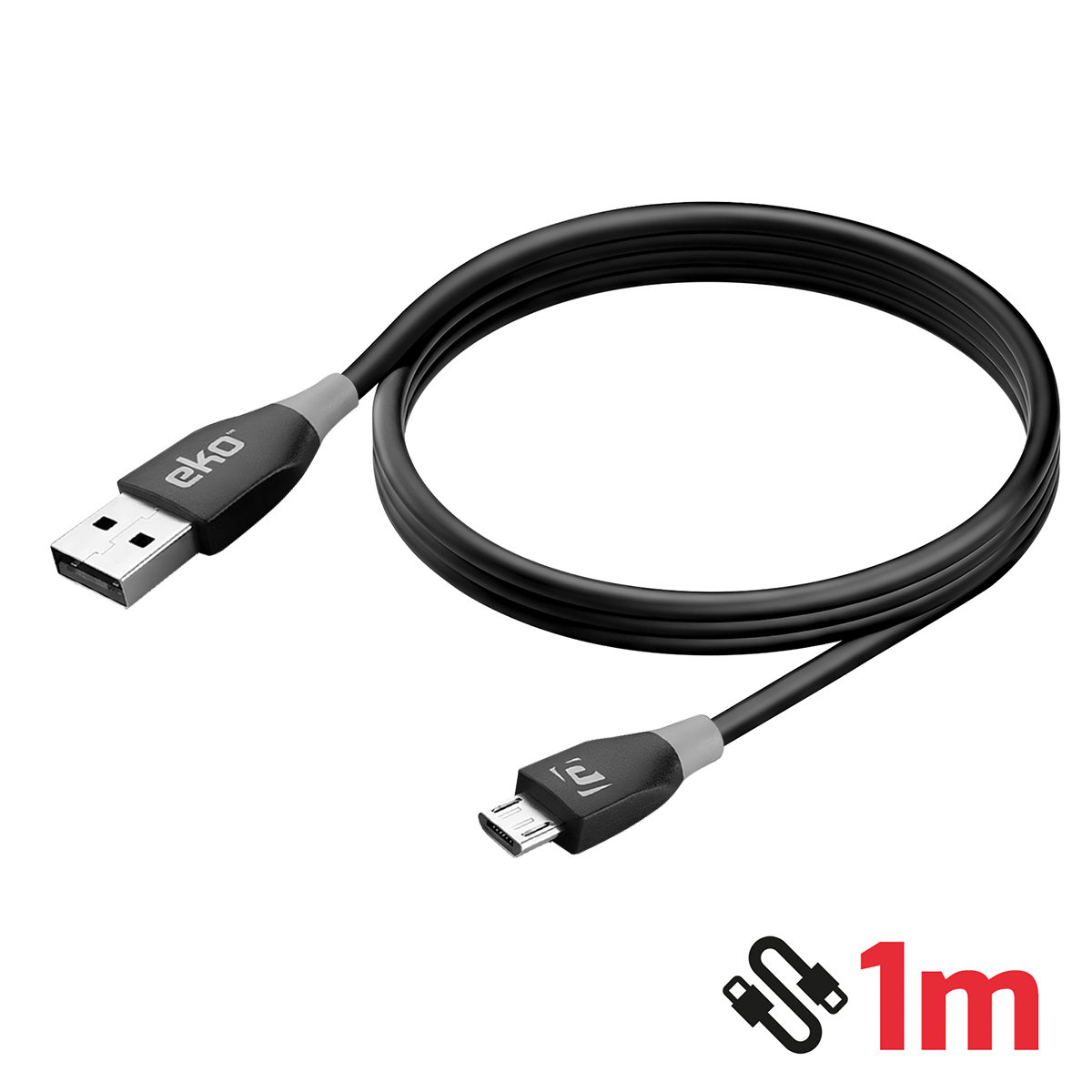 Cavo USB a Micro USB nero, lunghezza 1m, con logo Eko.
