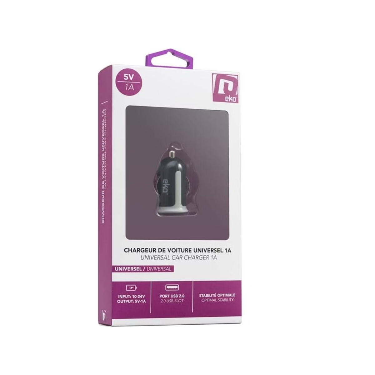 Scatola caricabatterie USB universale per auto bianco e nero 5V/1A.