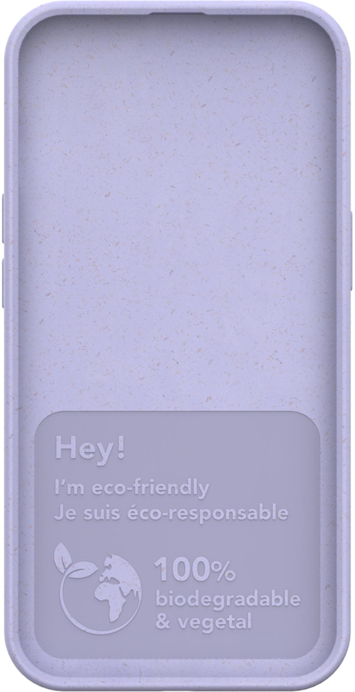Custodia viola per telefono con testo: 100% biodegradabile e vegetale.