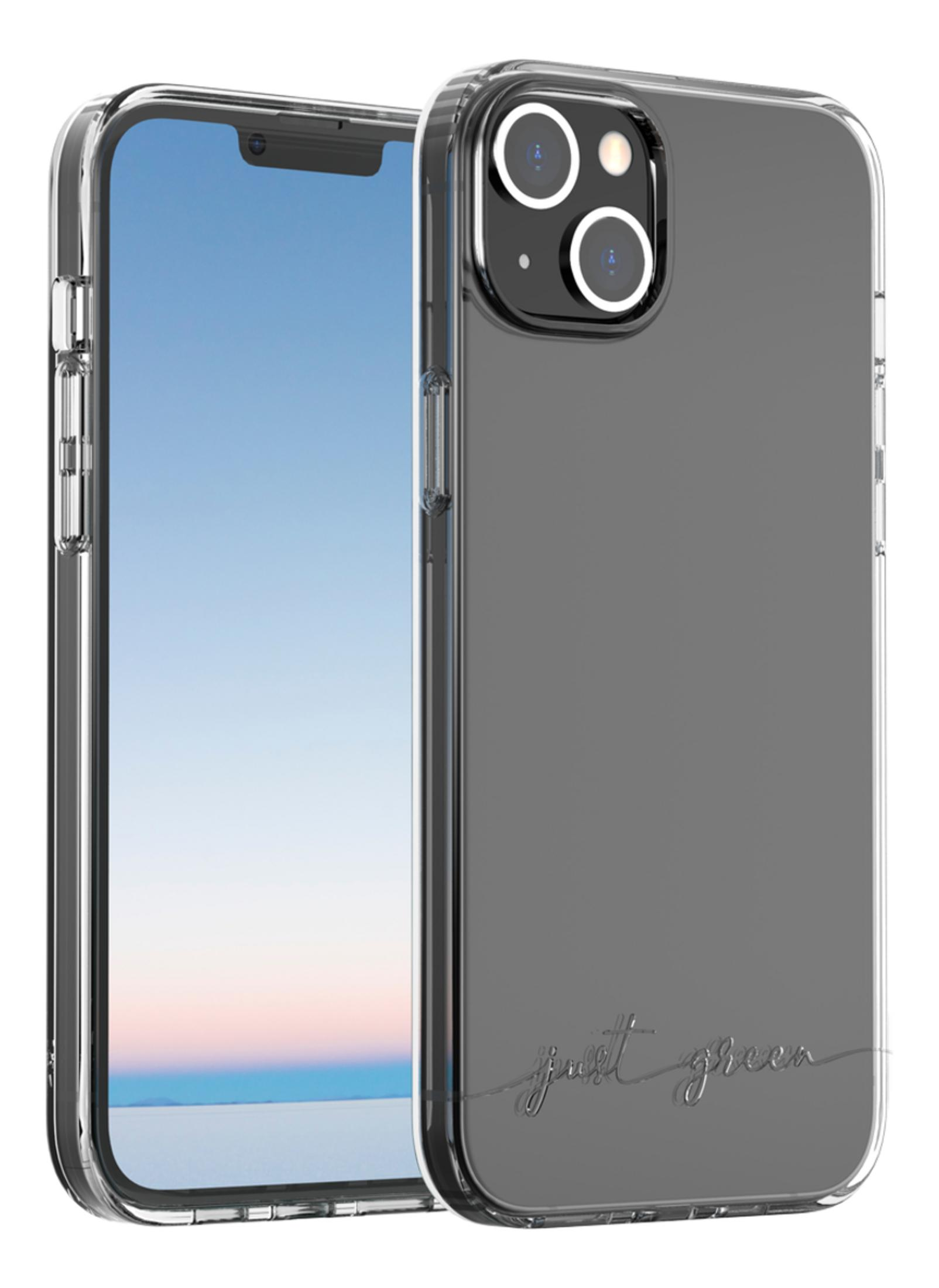 Custodia trasparente per telefono con retro scuro e array di fotocamere.