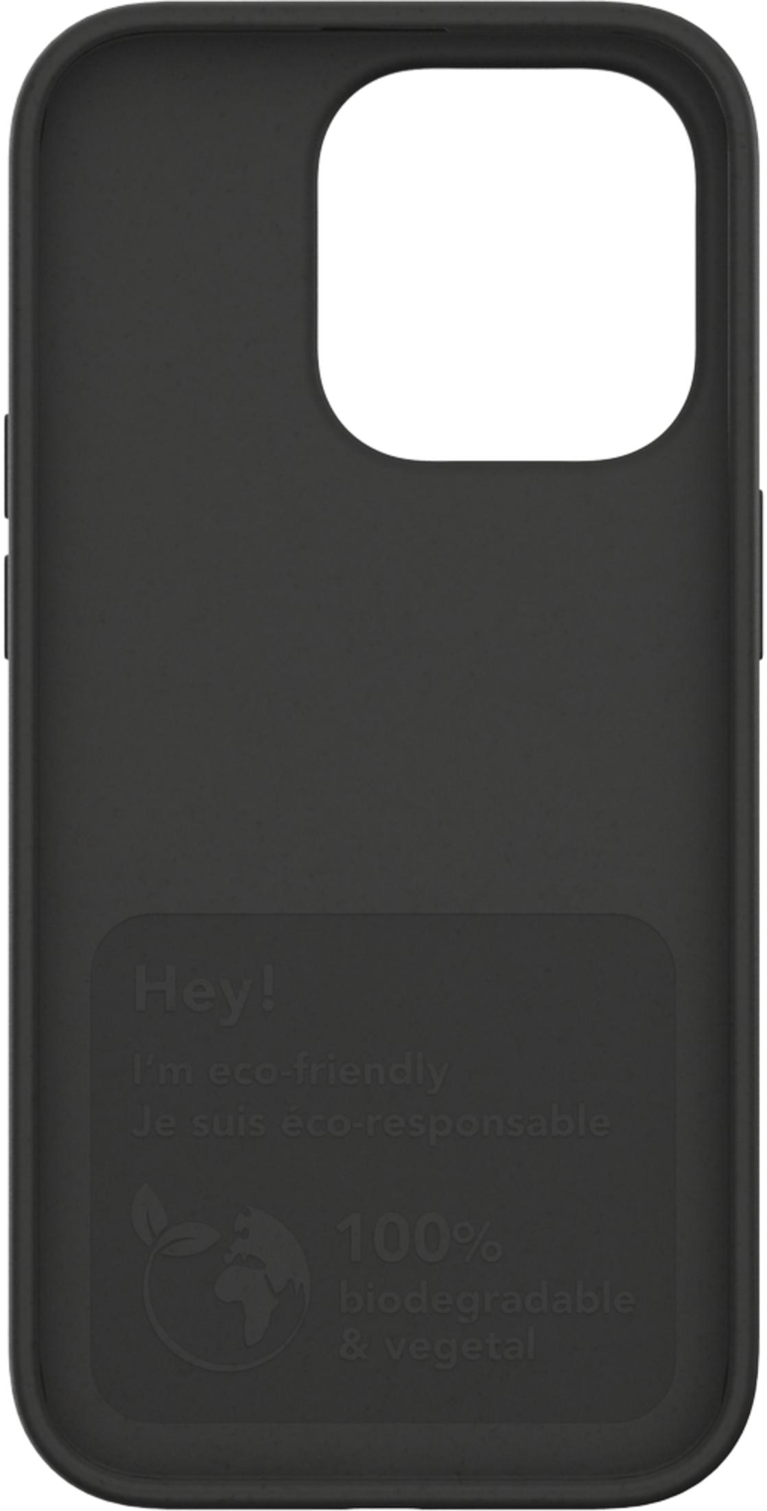Schwarze Handyhülle mit Aufschrift 'Hey! I'm eco-friendly'.
