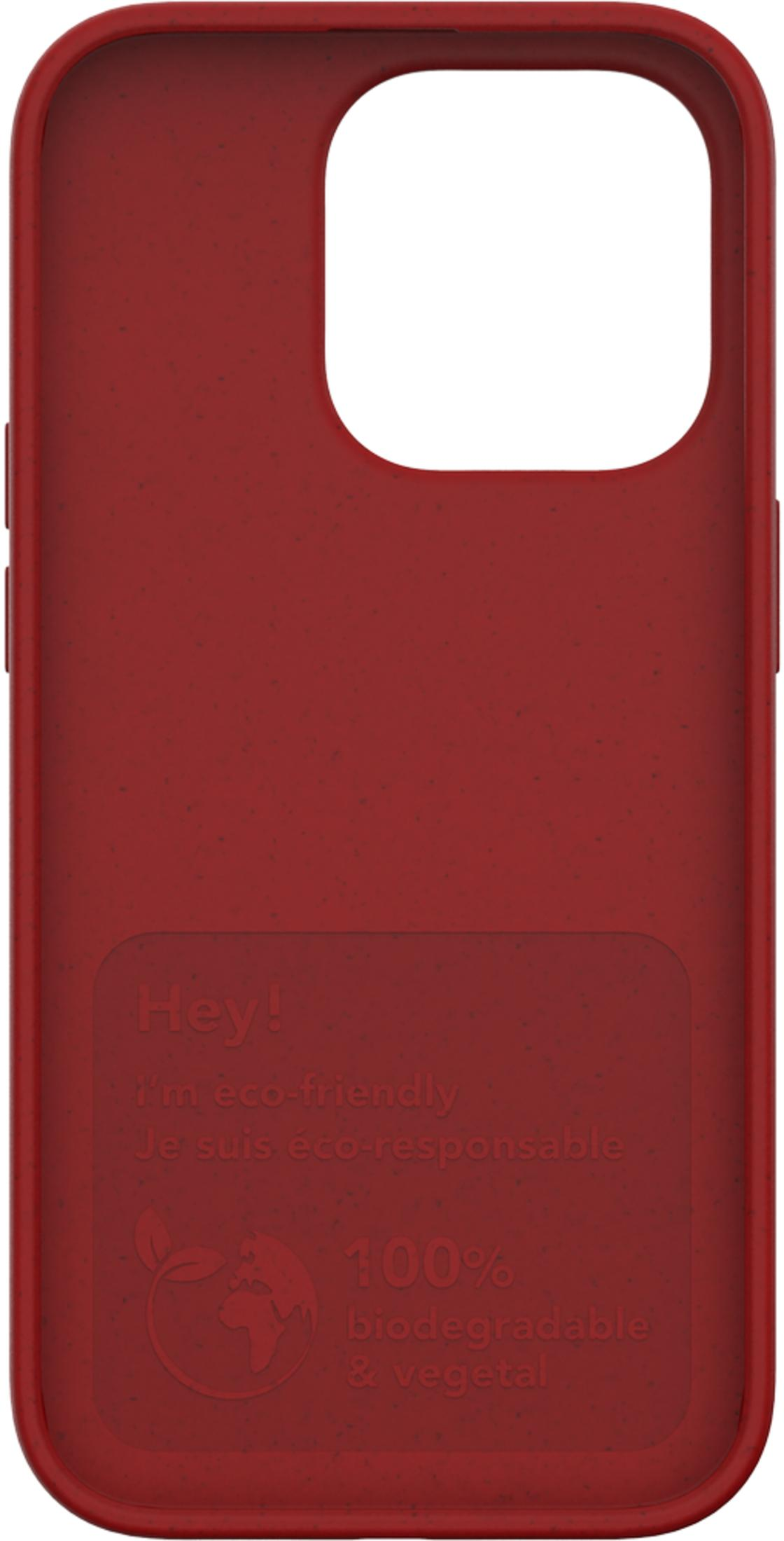 Rote Handyhülle mit Aufdruck: 'Hey! I'm eco-friendly'.