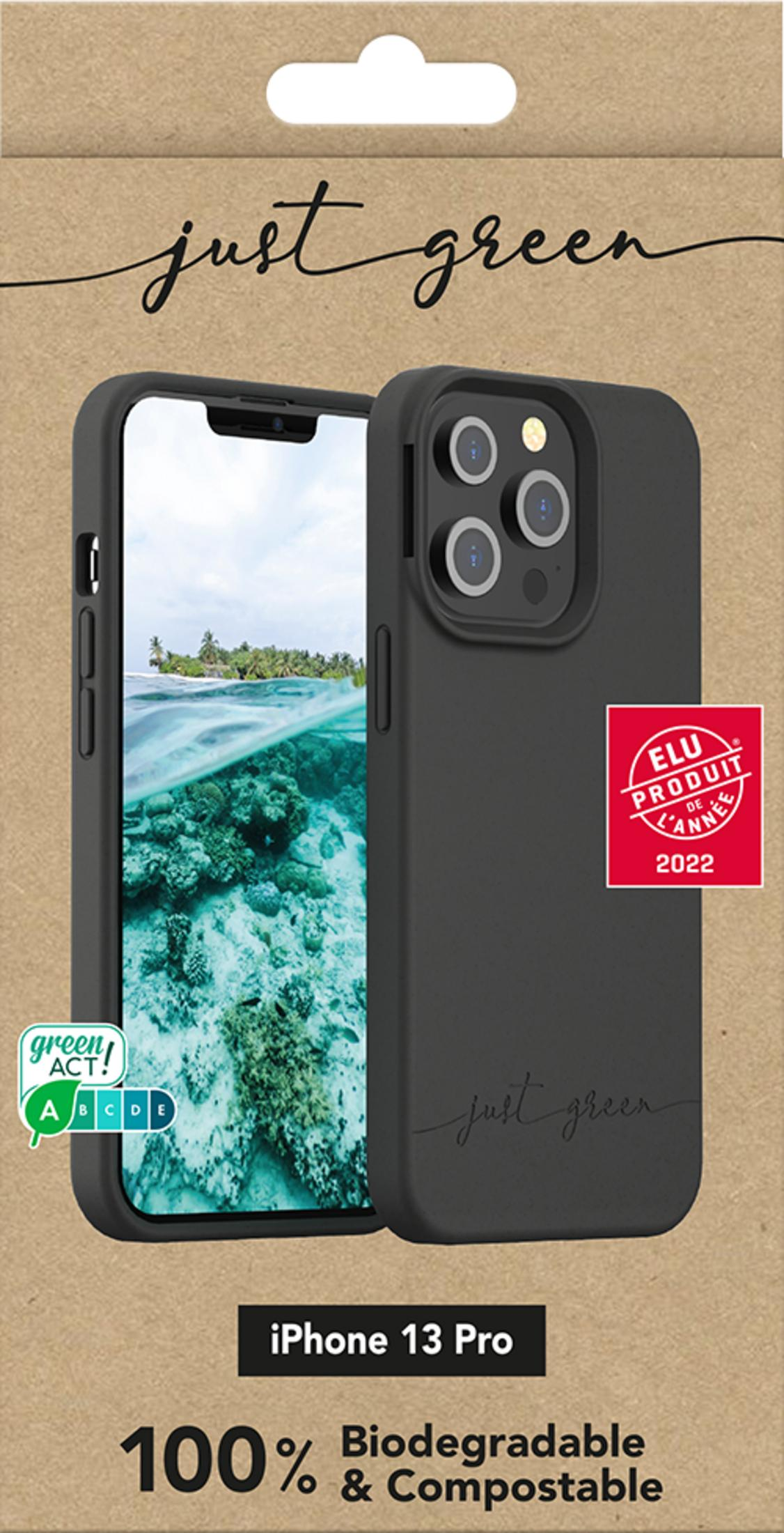 Schwarze iPhone 13 Pro Hülle mit Unterwasser-Inselmotiv. 100% biologisch abbaubar.