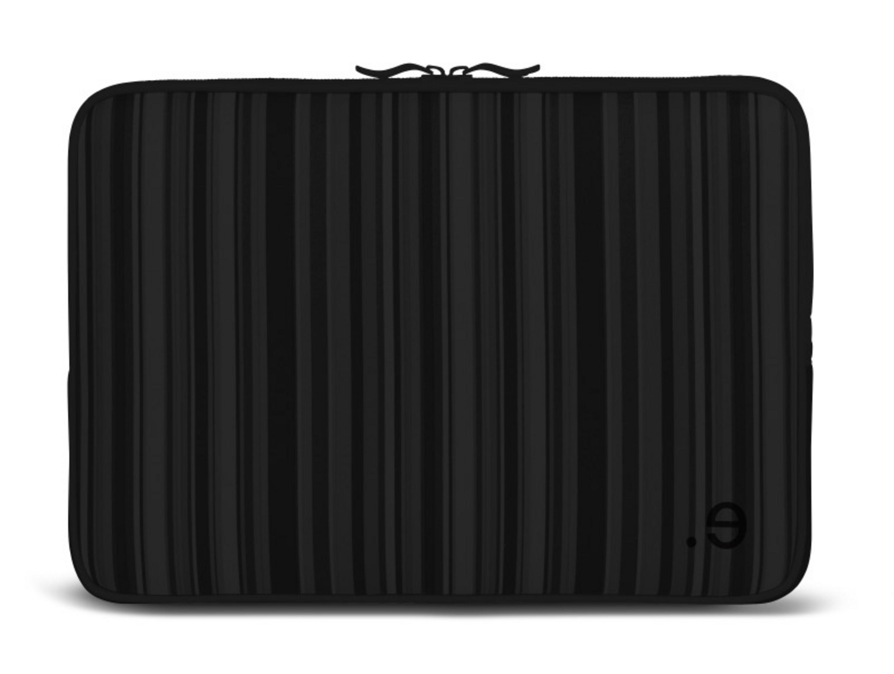 Custodia nera per laptop con coste verticali e chiusura a zip.