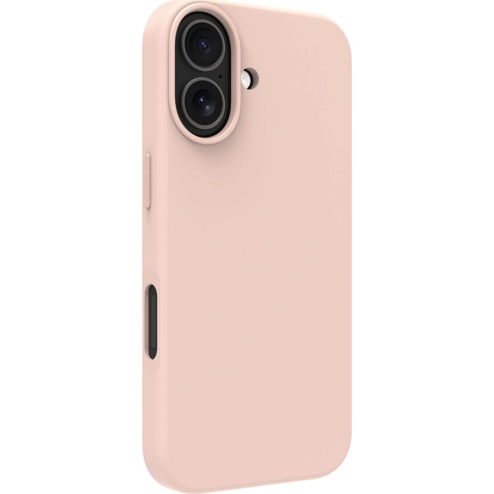 Una cover per telefono rosa con due obiettivi della fotocamera in alto a sinistra.