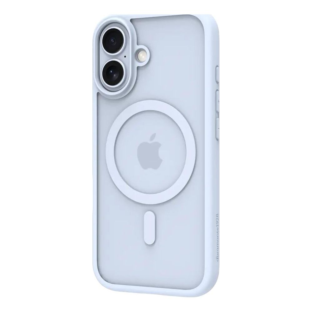 Custodia azzurra per telefono con logo Apple e modulo fotocamera.