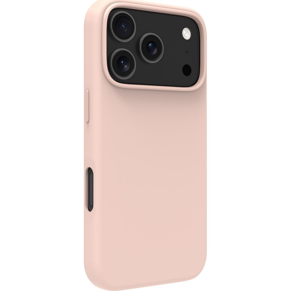 Una custodia rosa per telefono con ritaglio per modulo fotocamera sul retro.