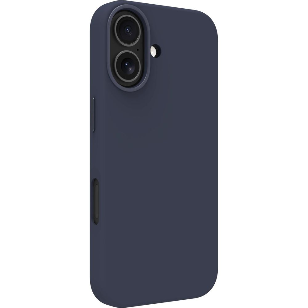 Custodia blu scuro per telefono con ritaglio doppia lente.