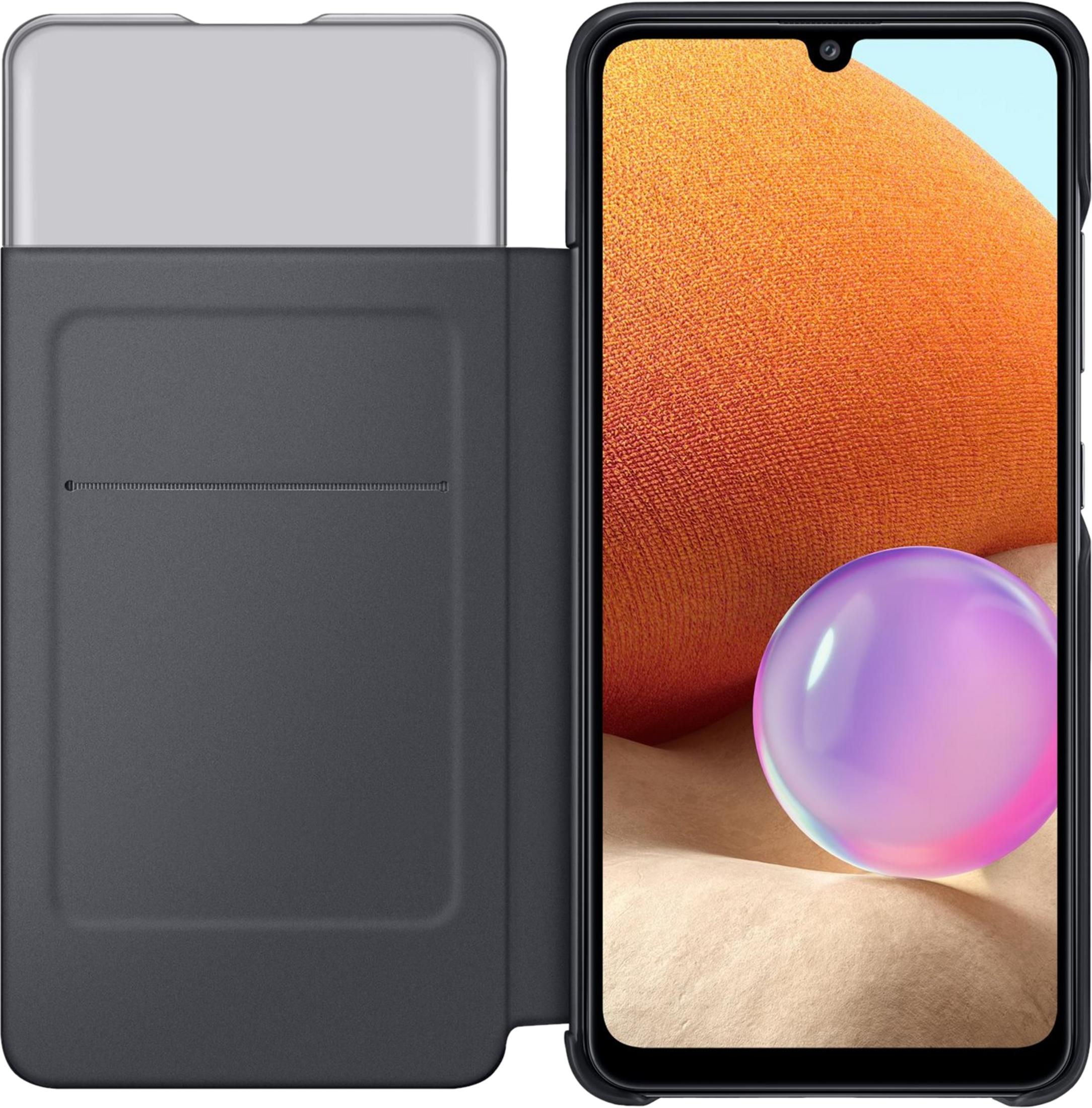 Dunkelgraues Handy mit einer Schutzhülle auf der linken Seite. Der Bildschirm zeigt ein leuchtendes orangefarbenes Muster.