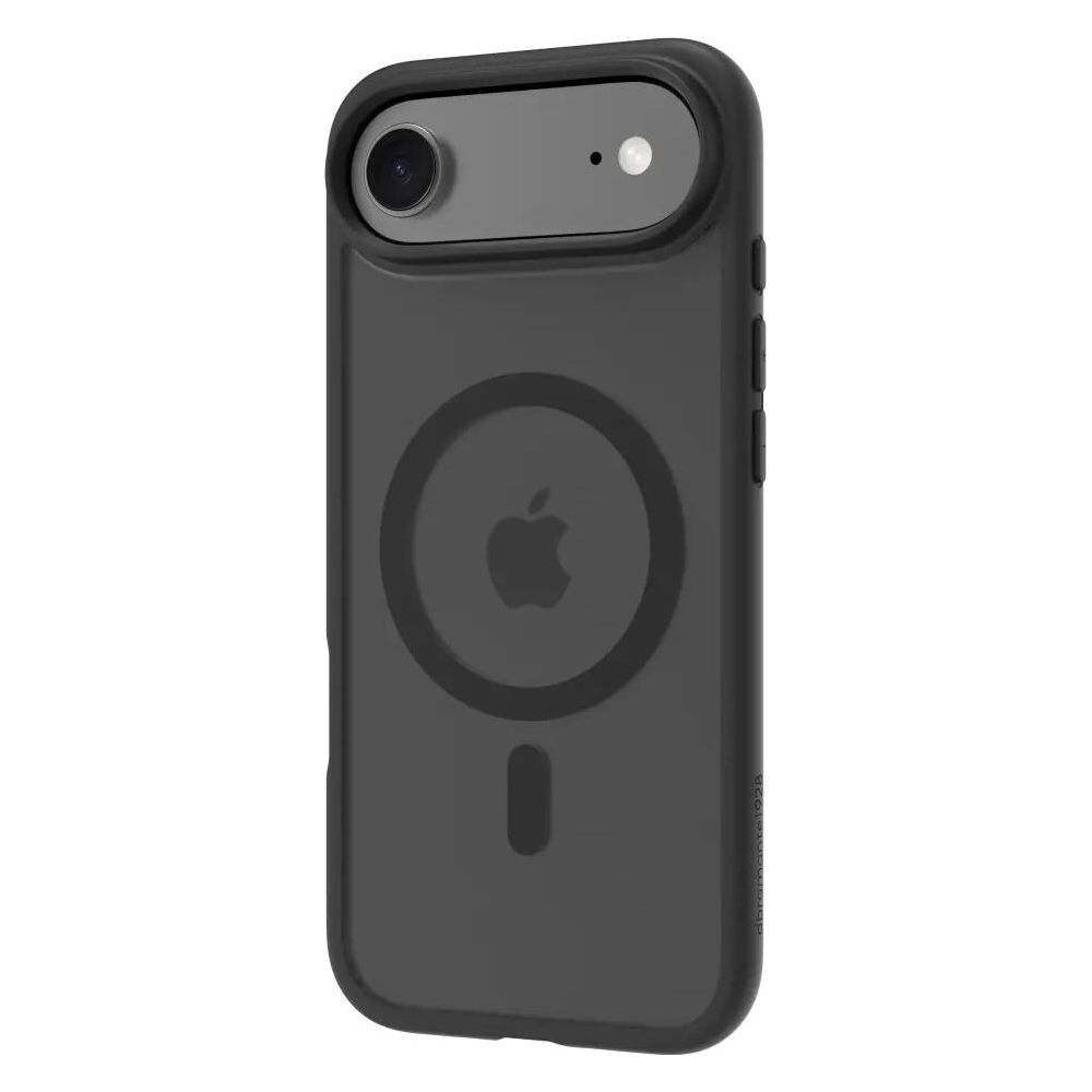 Custodia nera per iPhone con rientro anulare di ricarica magnetica.