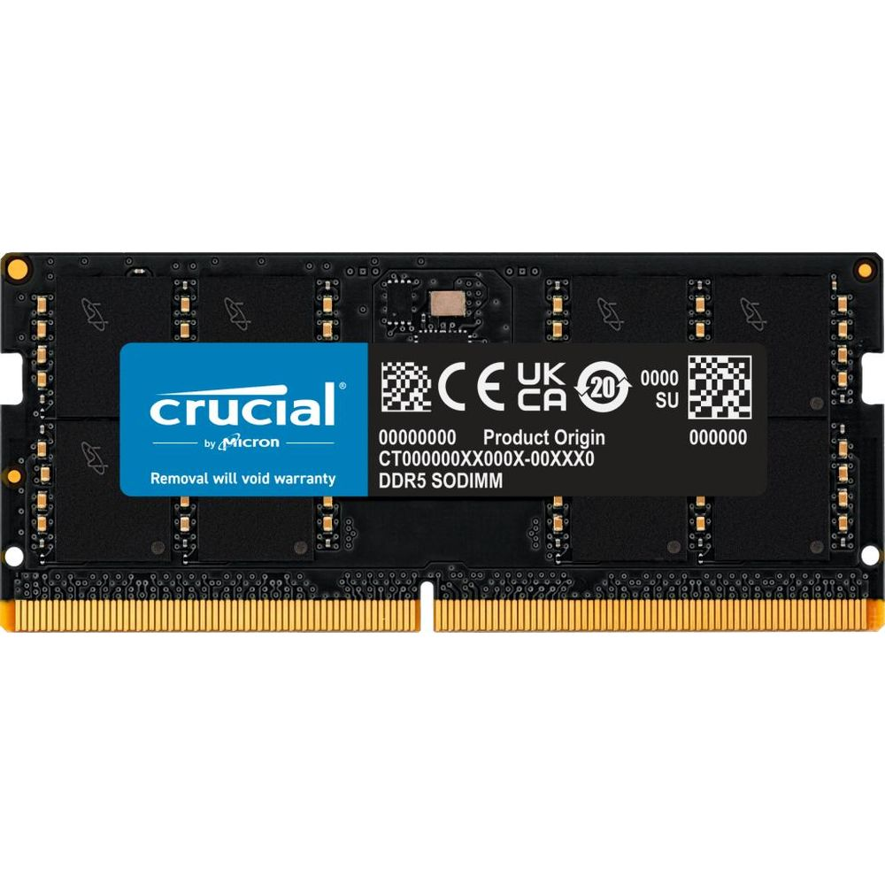 Moduł RAM Crucial DDR5 SODIMM ze znakami CE i UKCA.