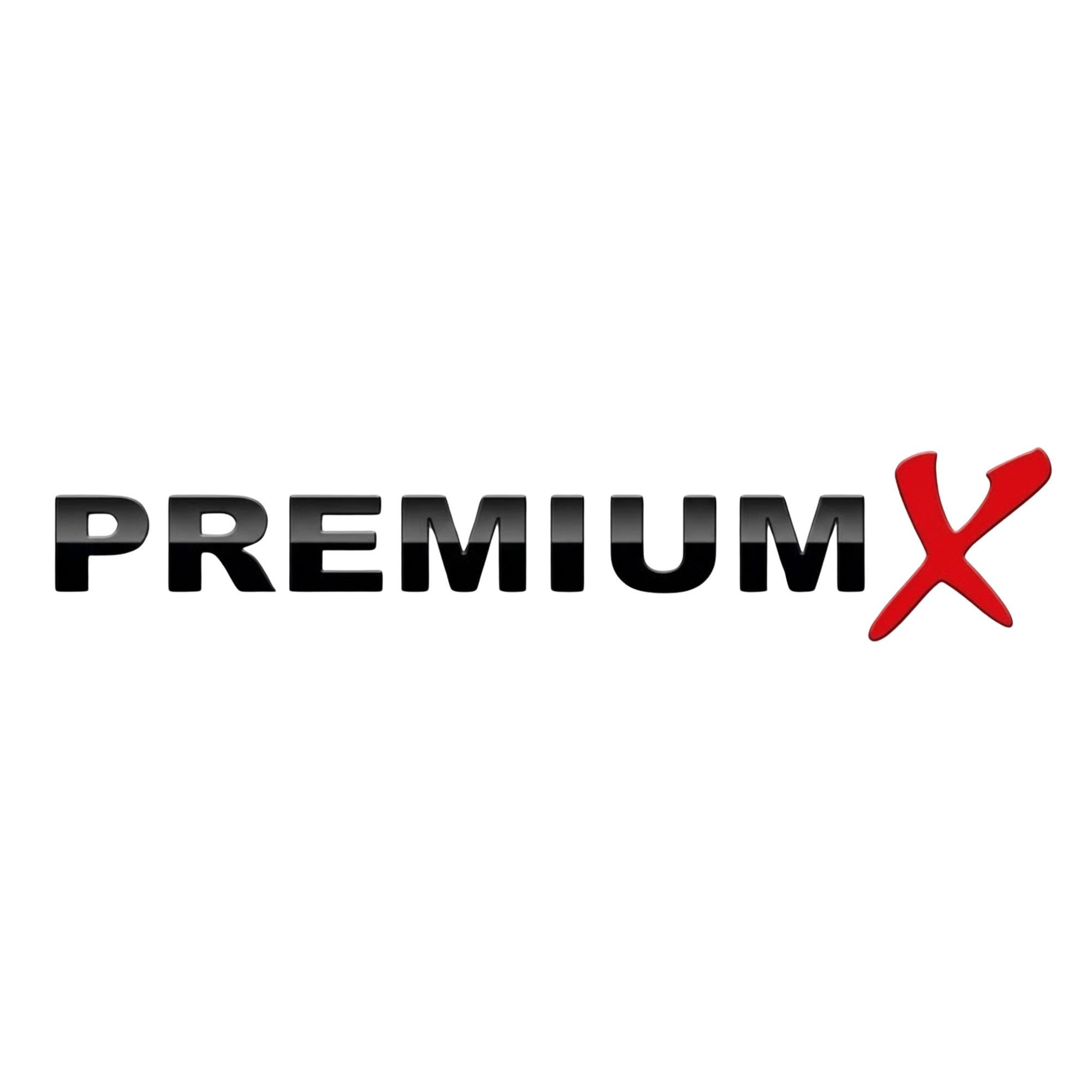 Schwarzer Text 'PREMIUM' mit rotem 'X' auf weißem Hintergrund.