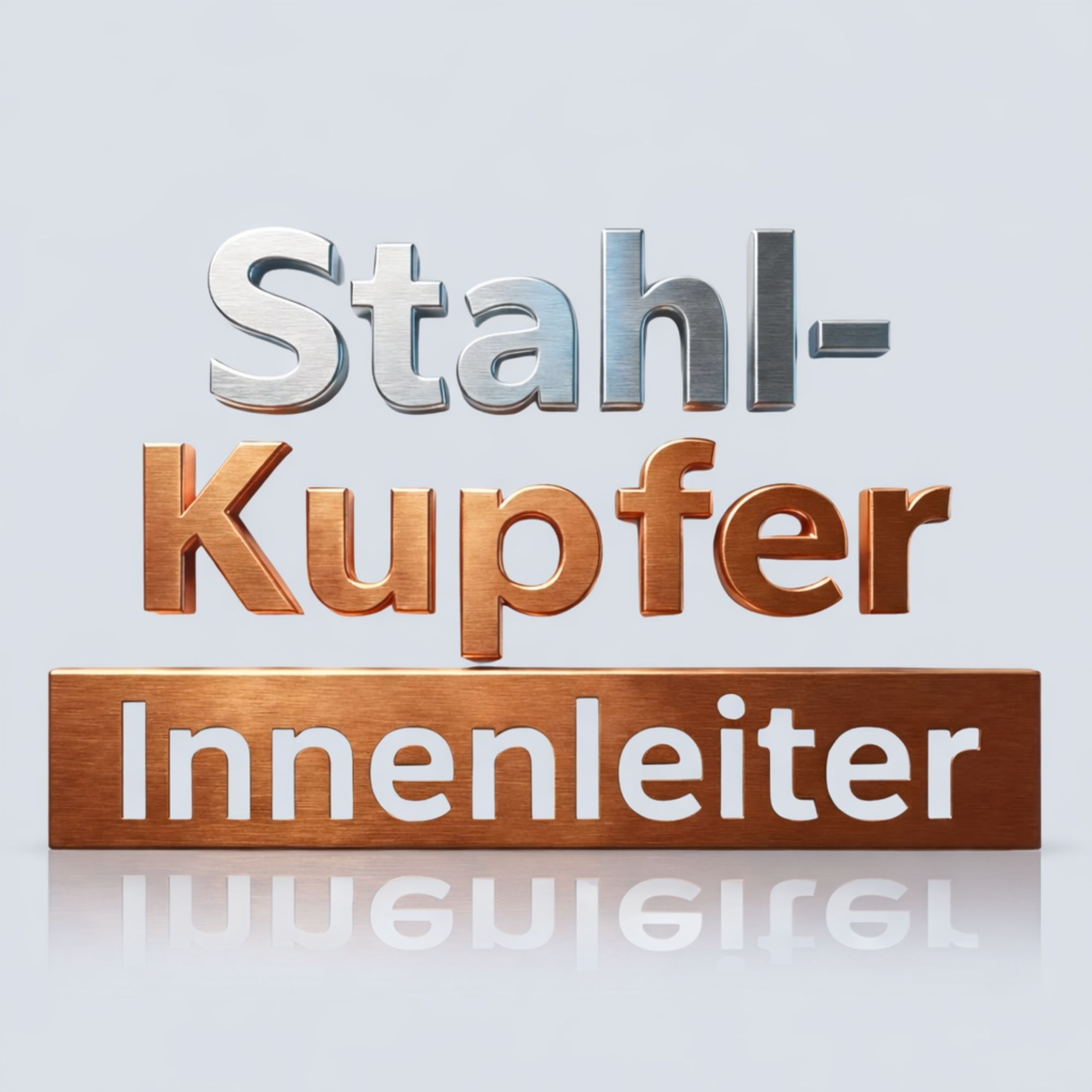 3D-Schriftzug: "Stahl-Kupfer Innenleiter" in Silber, Kupfer und Kupfer.