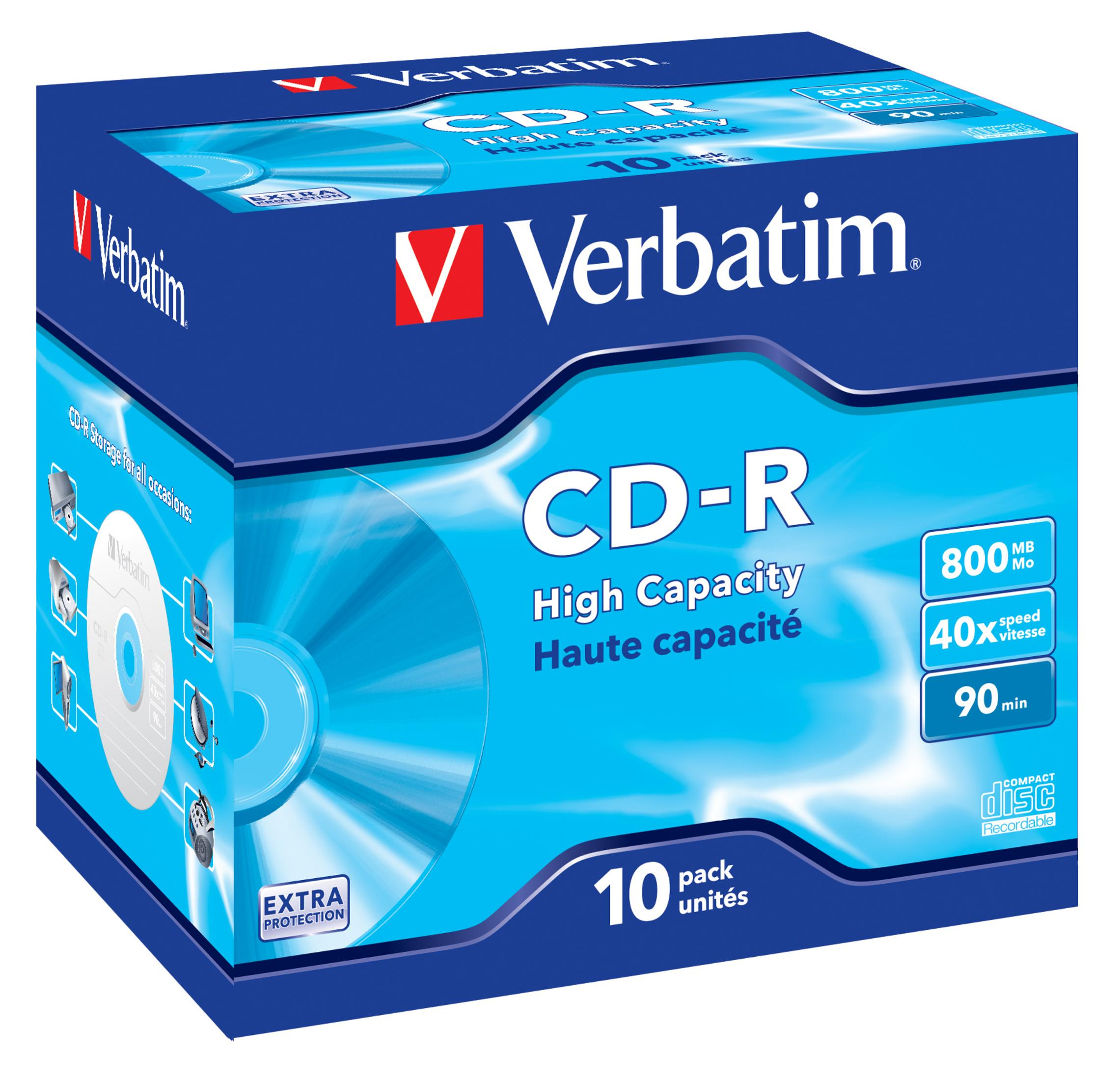 Opakowanie Verbatim CD-R 10 sztuk, 800 MB, 40x prędkość, 90 min.