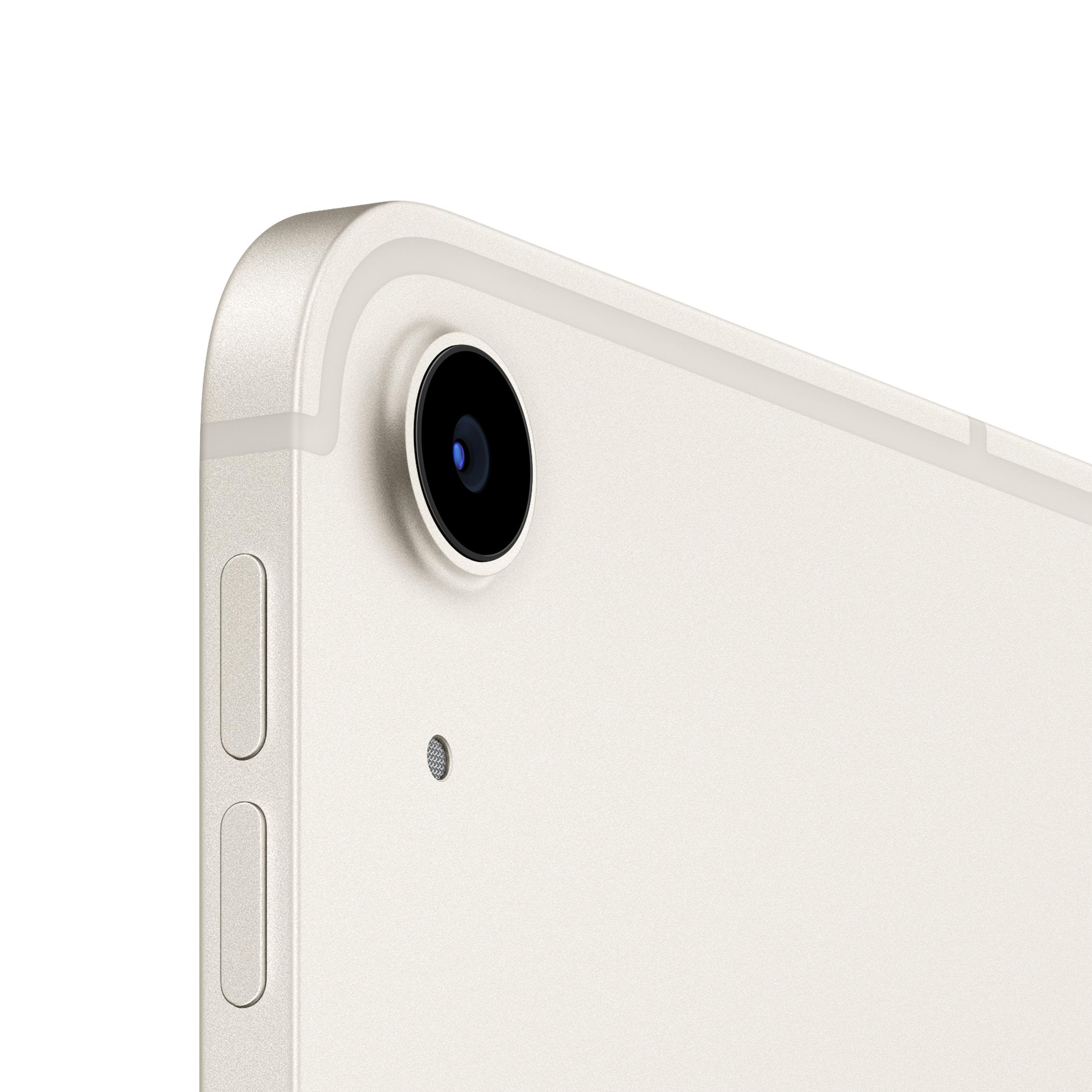 Close-up van de achterkant van een witte tablet met cameramodule en knoppen.
