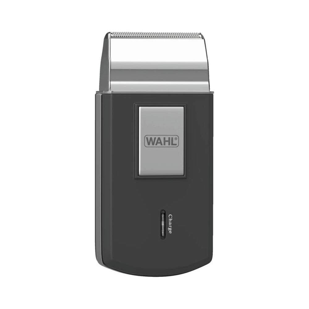Szara golarka WAHL z srebrną głowicą i wskaźnikiem ładowania.