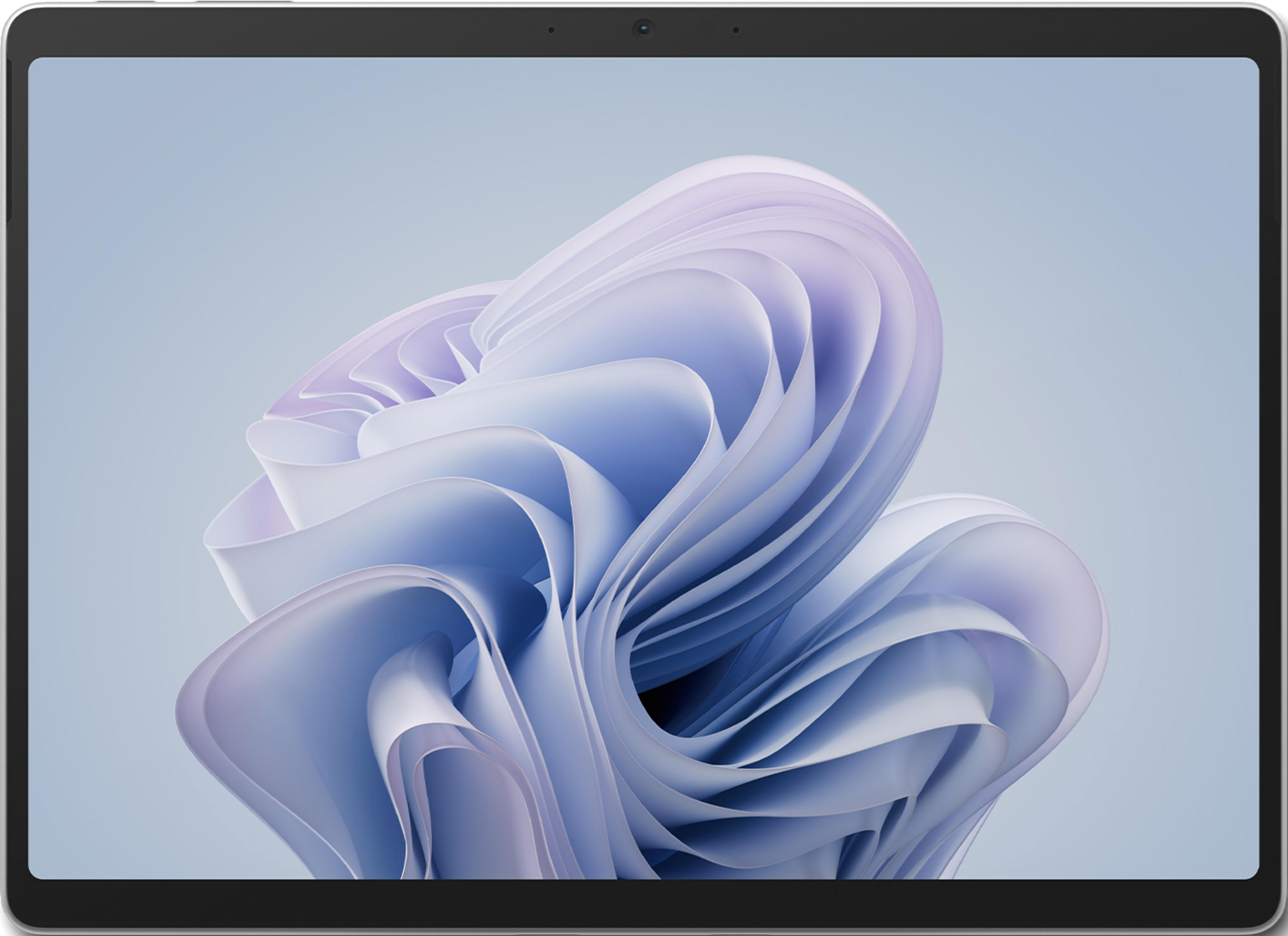 Abstrakcyjne niebieskie i fioletowe fale na jasnoniebieskim tle na tablecie.