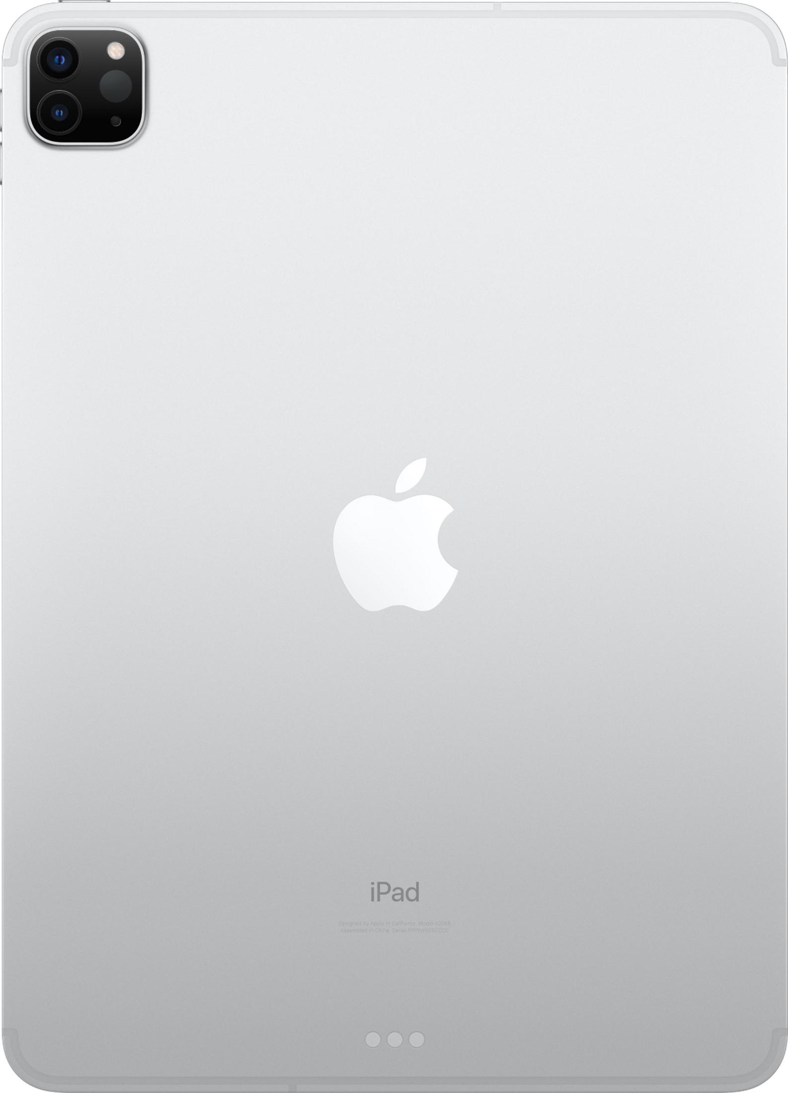 Rückseite eines silbernen iPads mit Apple-Logo und Dreifachkamera.
