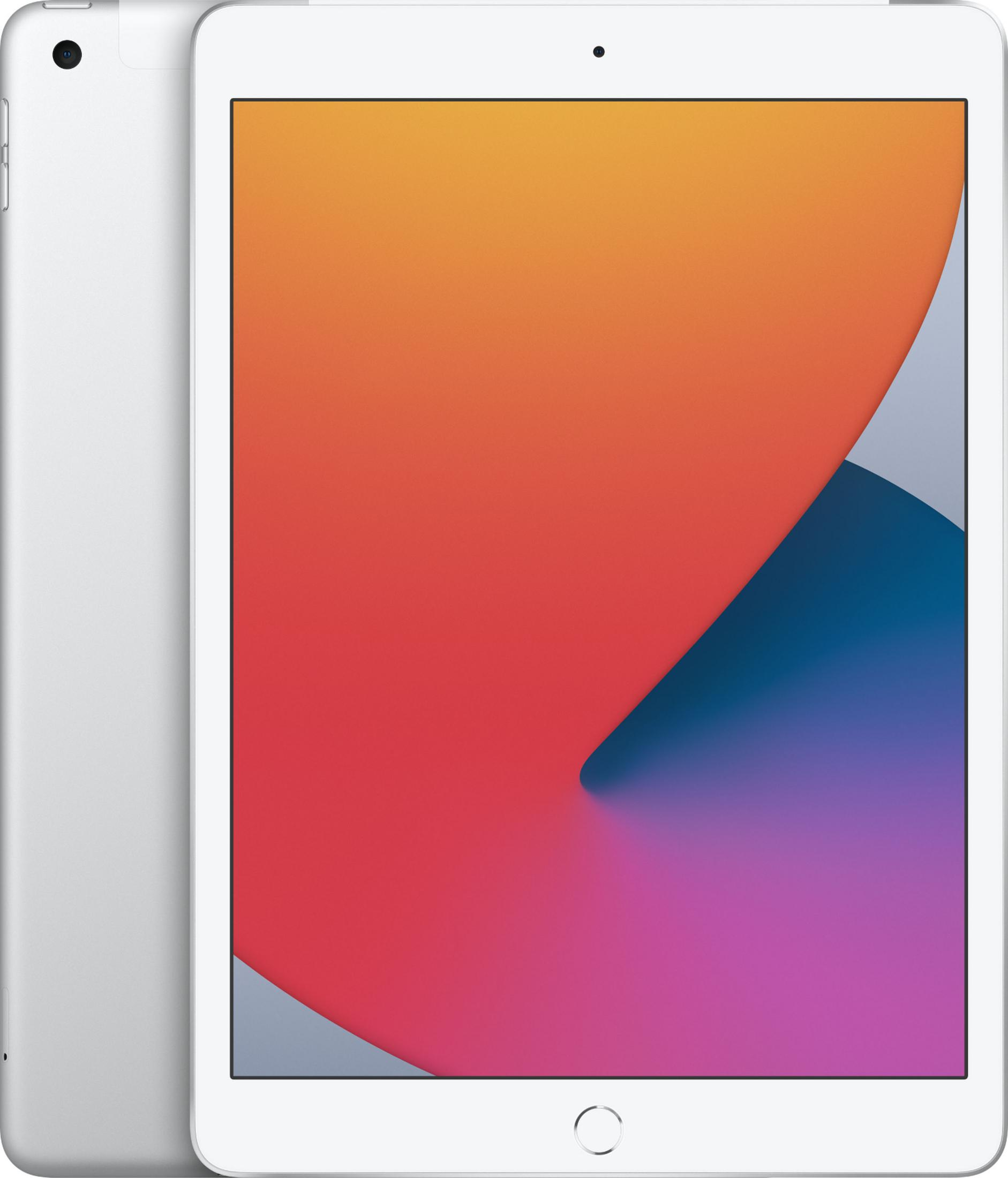 Een zilveren tablet met een verlopende achtergrond op het scherm.