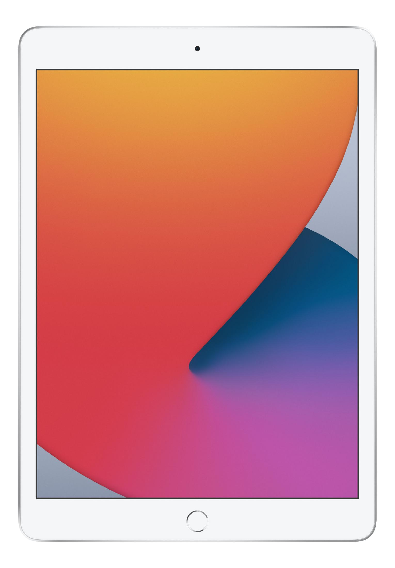 Una tableta blanca con un fondo degradado de colores en su pantalla.