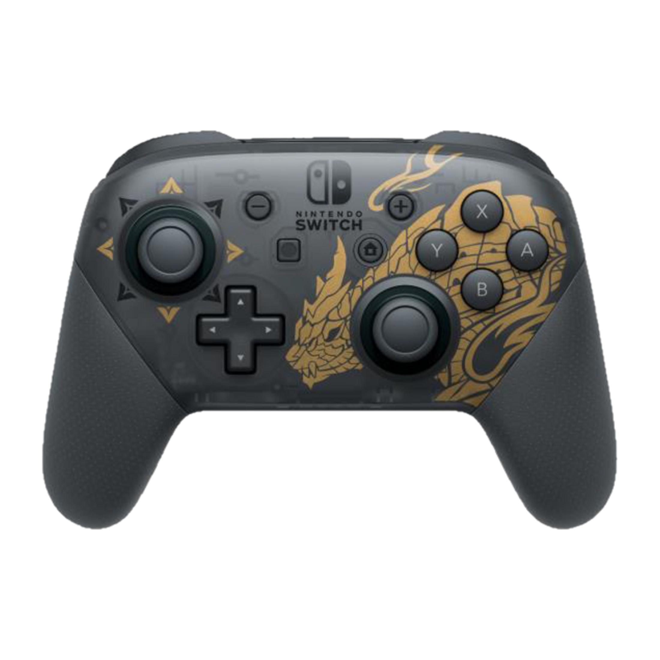 Ein grauer Nintendo Switch Pro Controller mit goldenem Drachenmotiv.