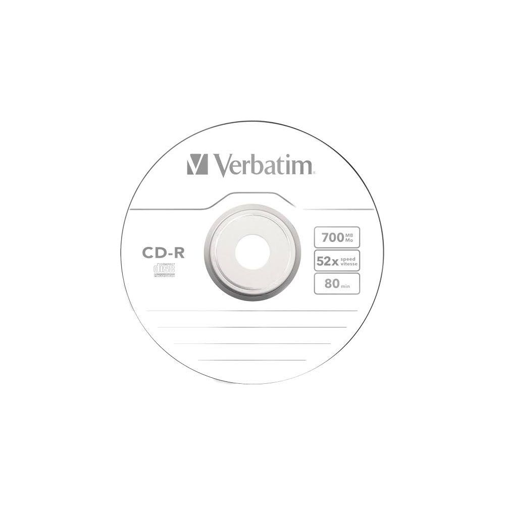 Biały nośnik CD-R Verbatim o pojemności 700 MB i prędkości 52x.