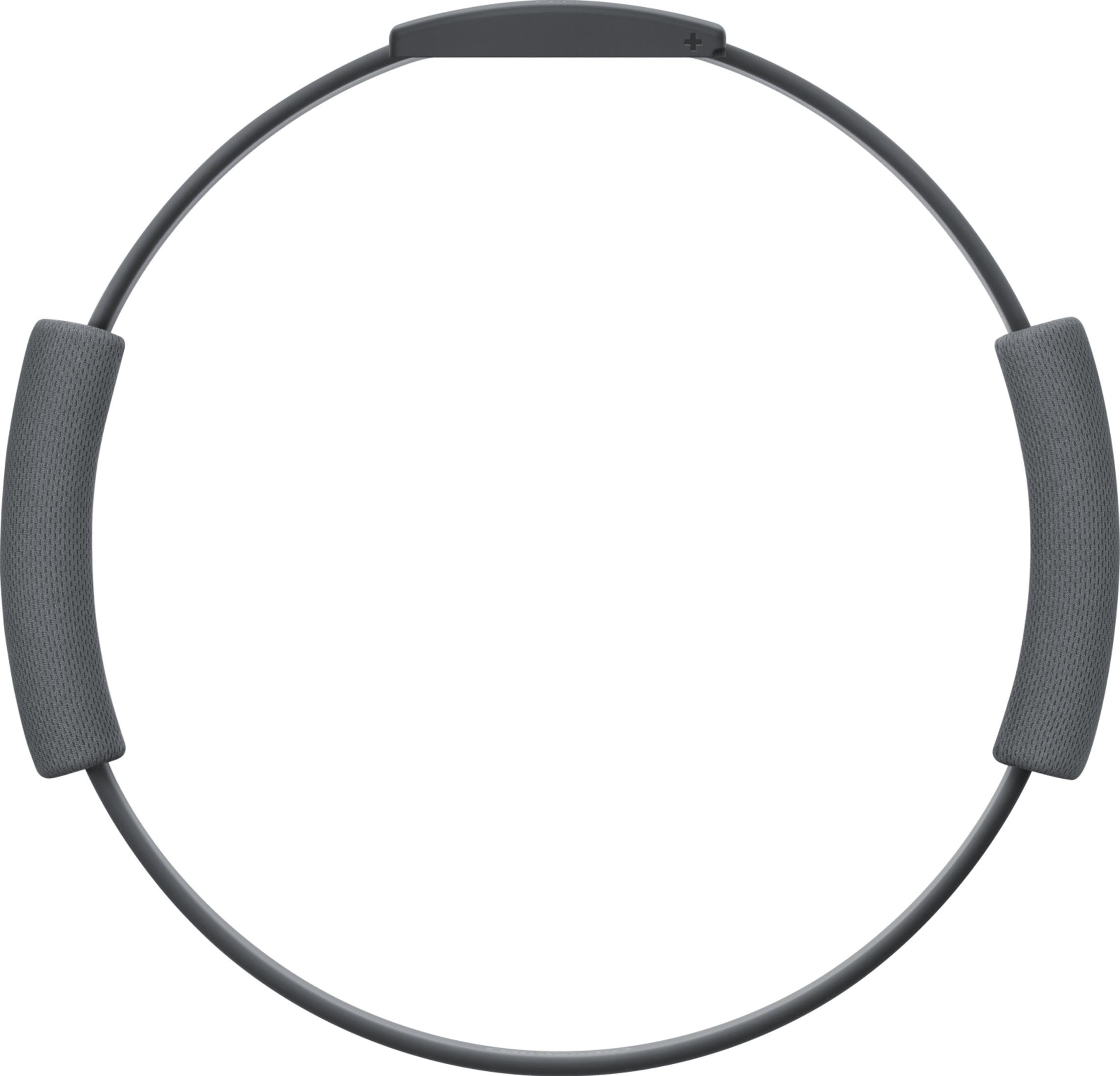 Ein grauer Fitnessring mit zwei gepolsterten Griffen auf weißem Hintergrund.