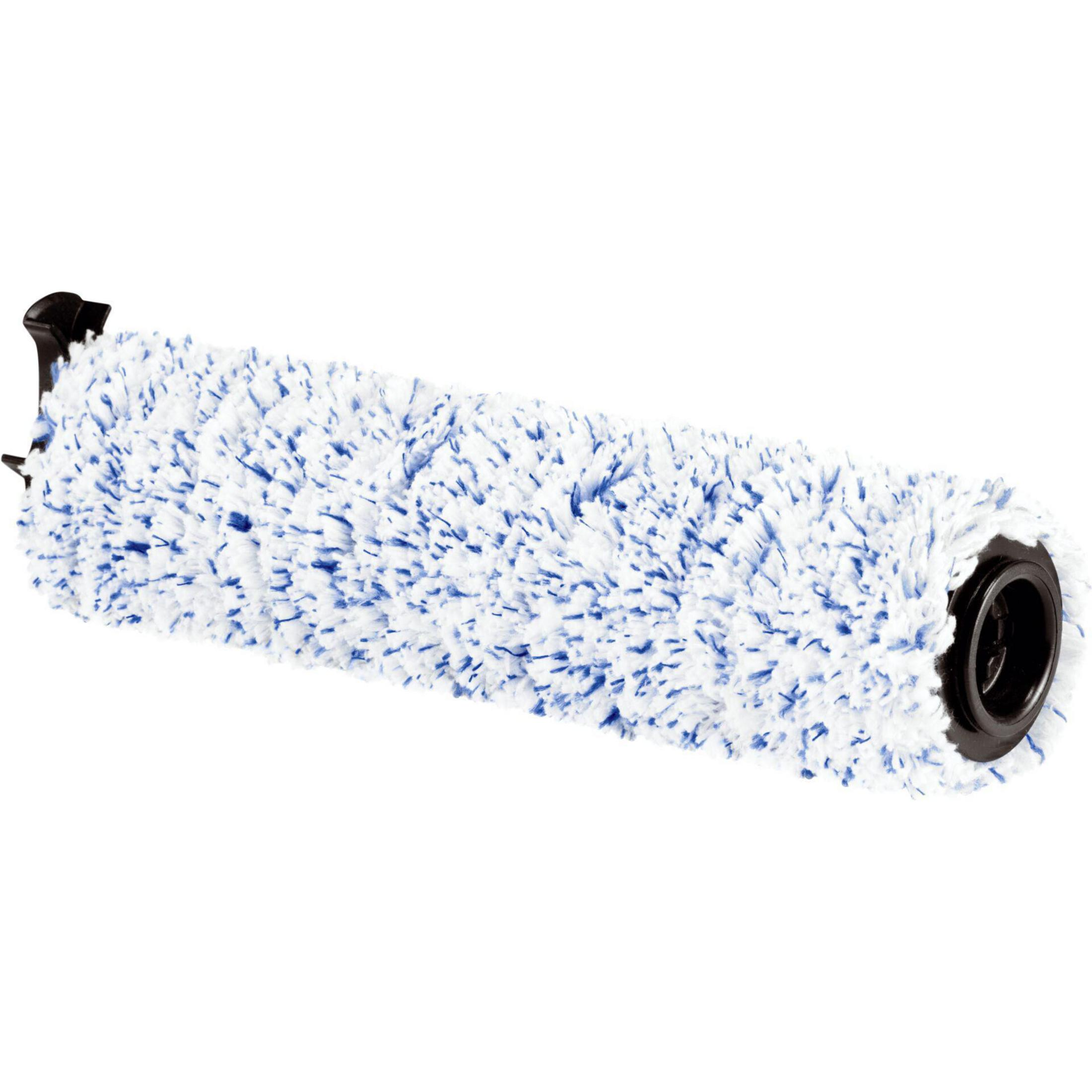 Eine blau-weiße Bürstenrolle mit schwarzem Anschlussstück.