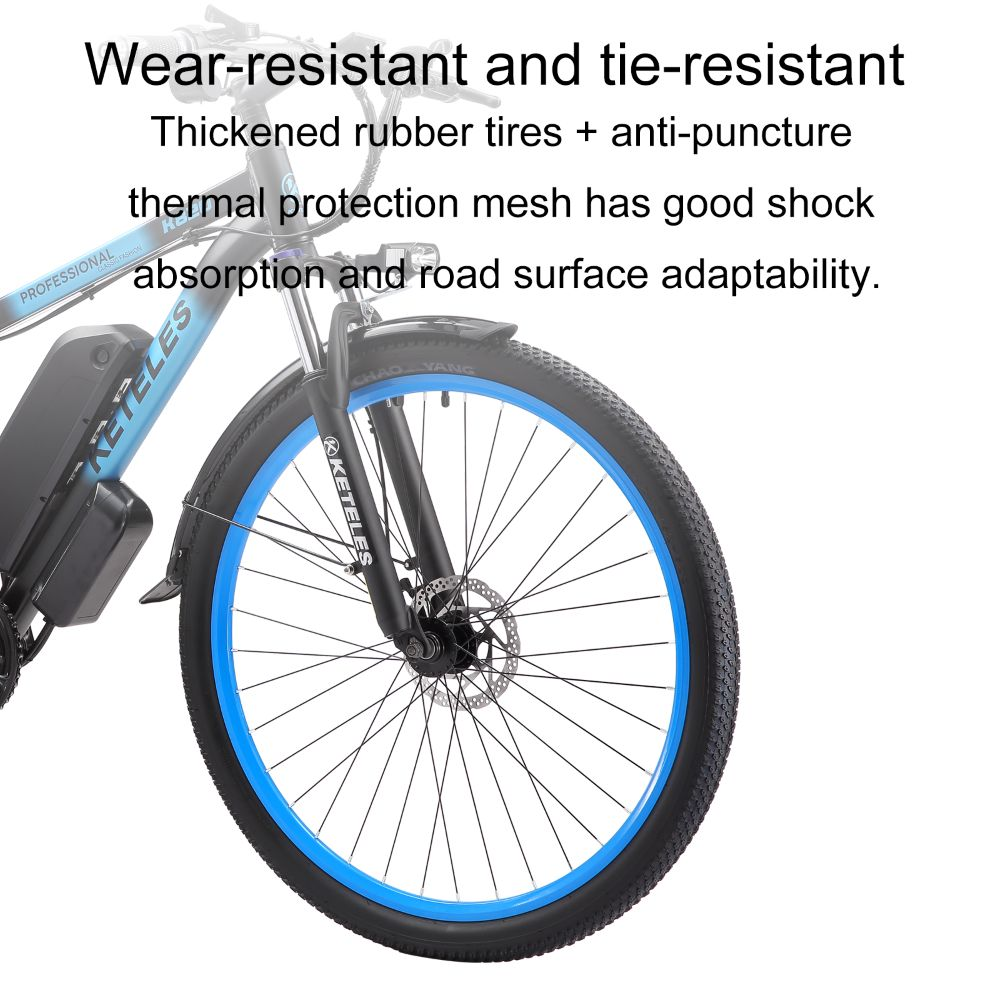 Primo piano di una bicicletta con nastro cerchio blu e testo. Resistente all'usura e agli strappi.