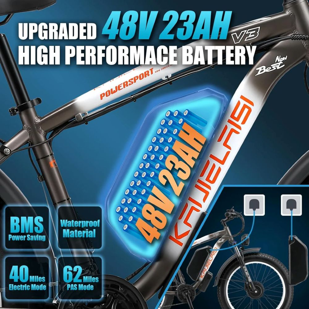 E-bike con batteria 48V 23AH, BMS, impermeabile. 40 miglia autonomia.