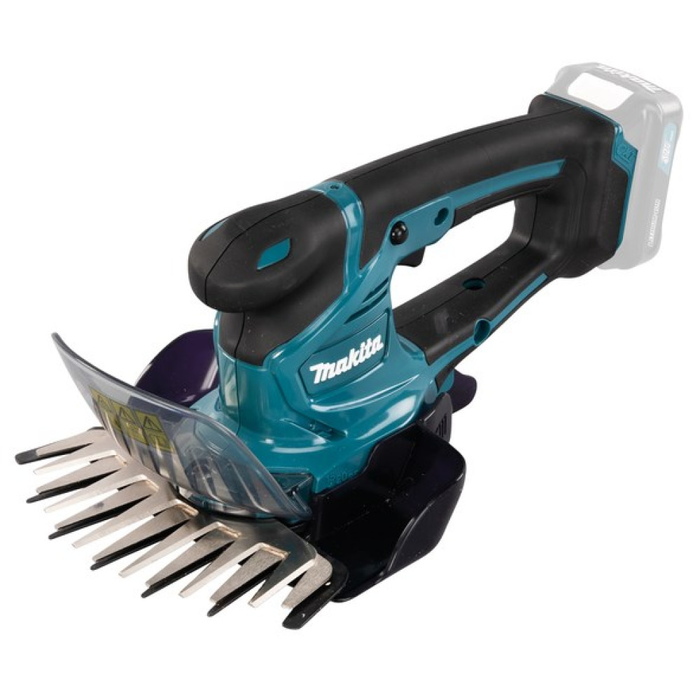A Makita cordless grass and shrub shear in teal and black.