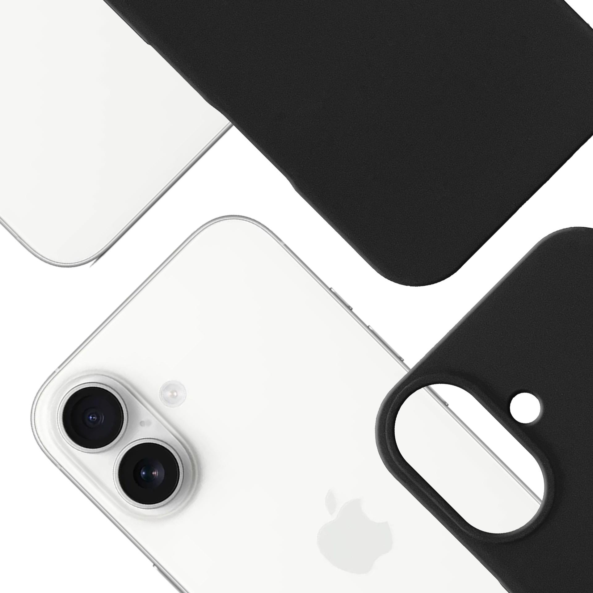 Biały smartfon z dwoma aparatami leży obok czarnego etui.