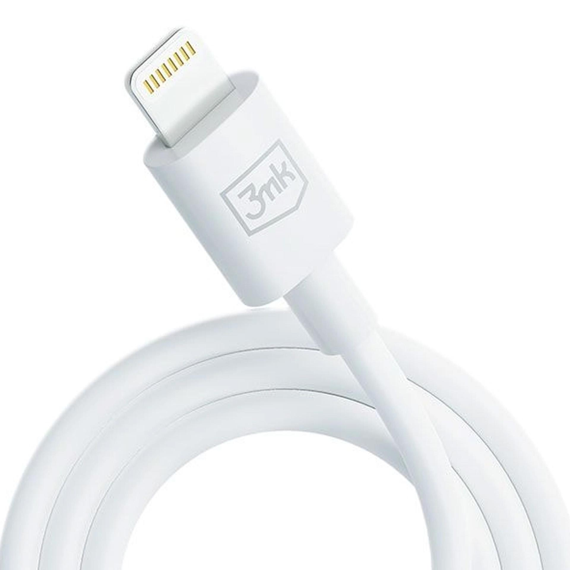 Biały kabel ładujący ze złączem Lightning i logo 3nk.