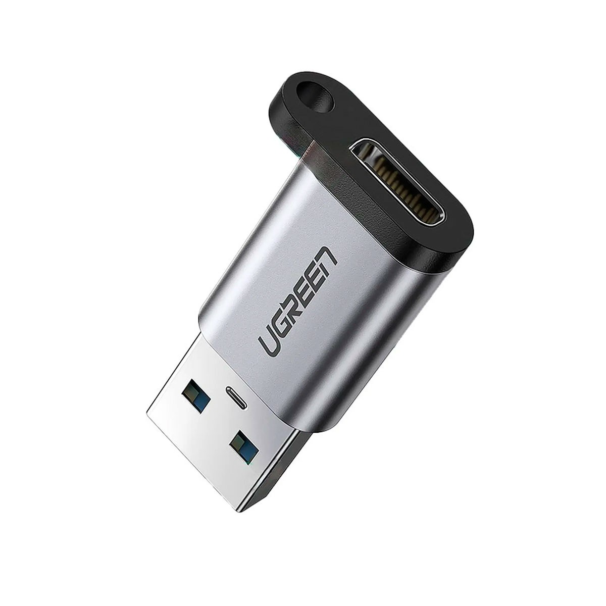 Srebrny adapter USB-C z logo UGREEN i czarnym złączem.