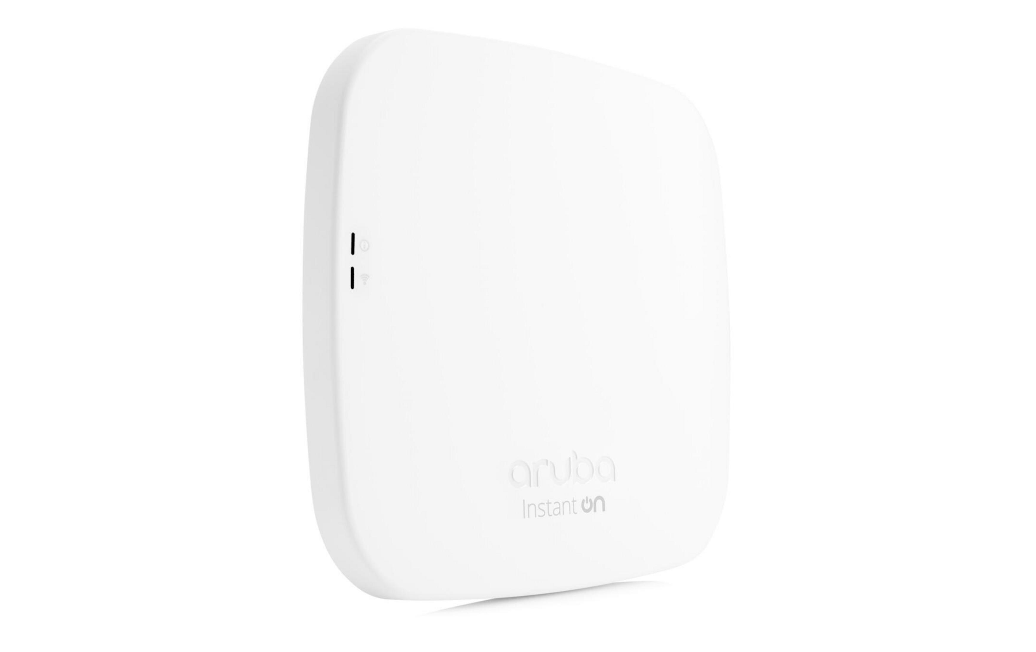 Un access point Aruba Instant On bianco su sfondo bianco.