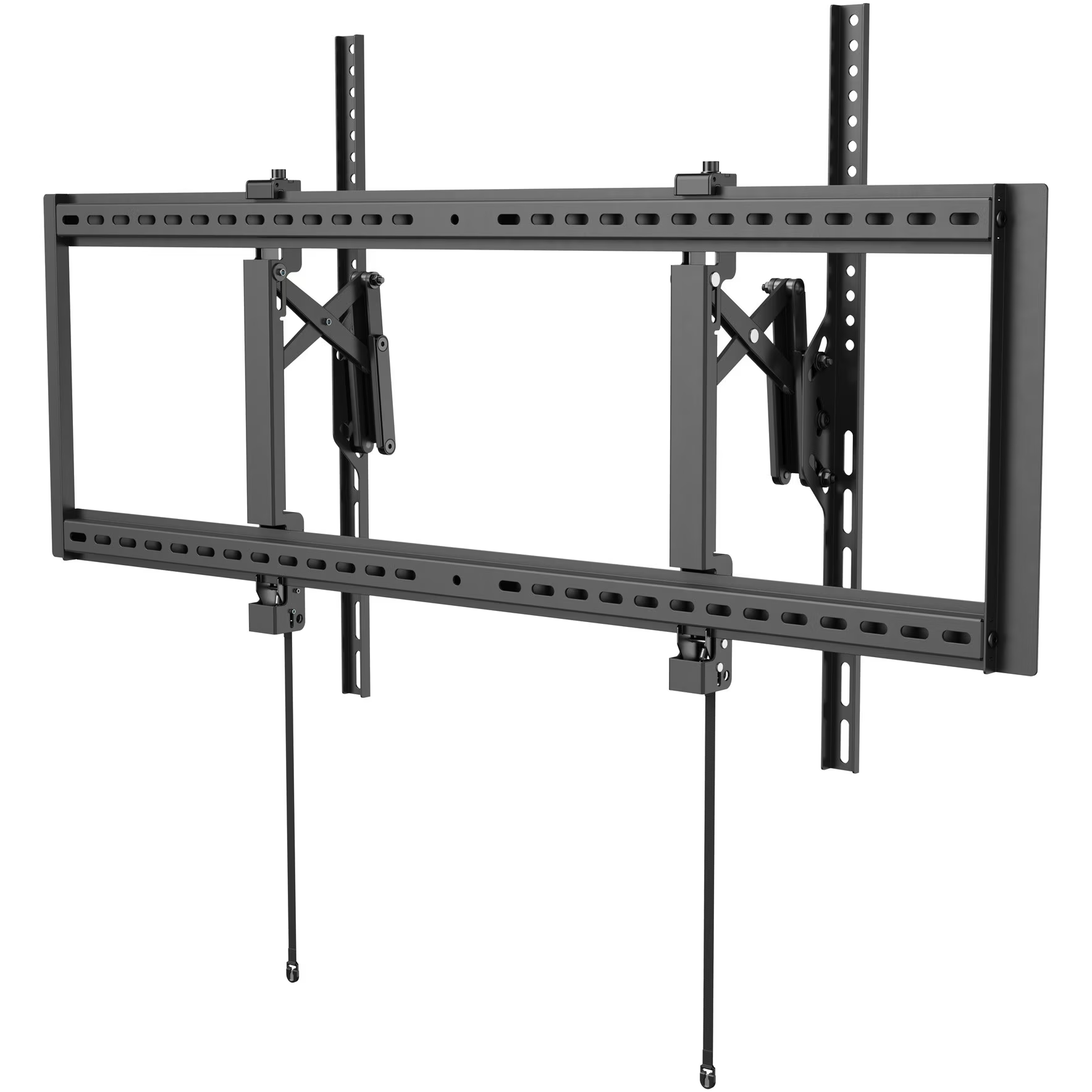 Ein schwarzer, verstellbarer Wandhalter für Fernseher mit ausziehbaren Armen.